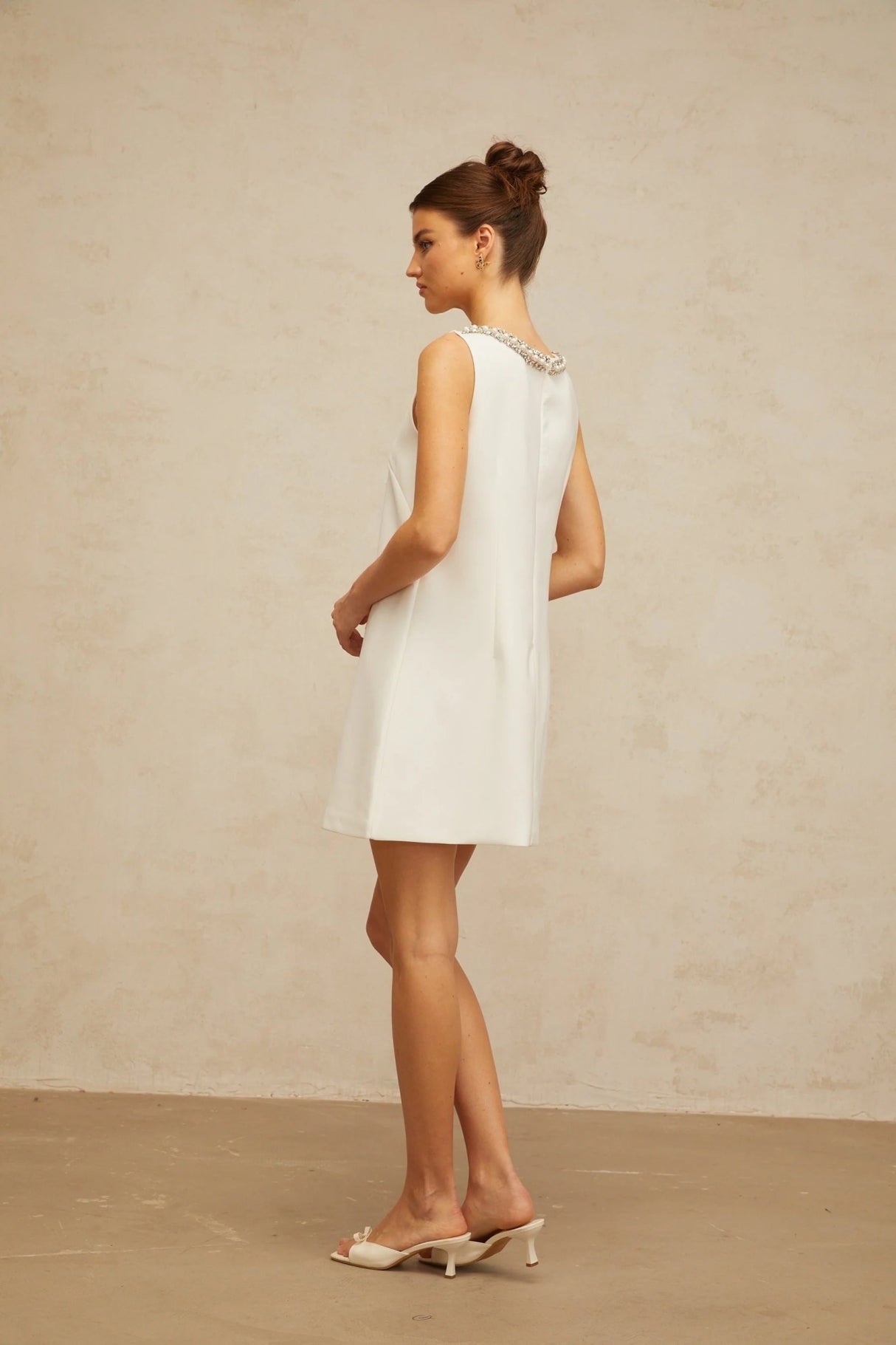 Serenity Mini Dress White Bow Rhinestone Crystal Embellished