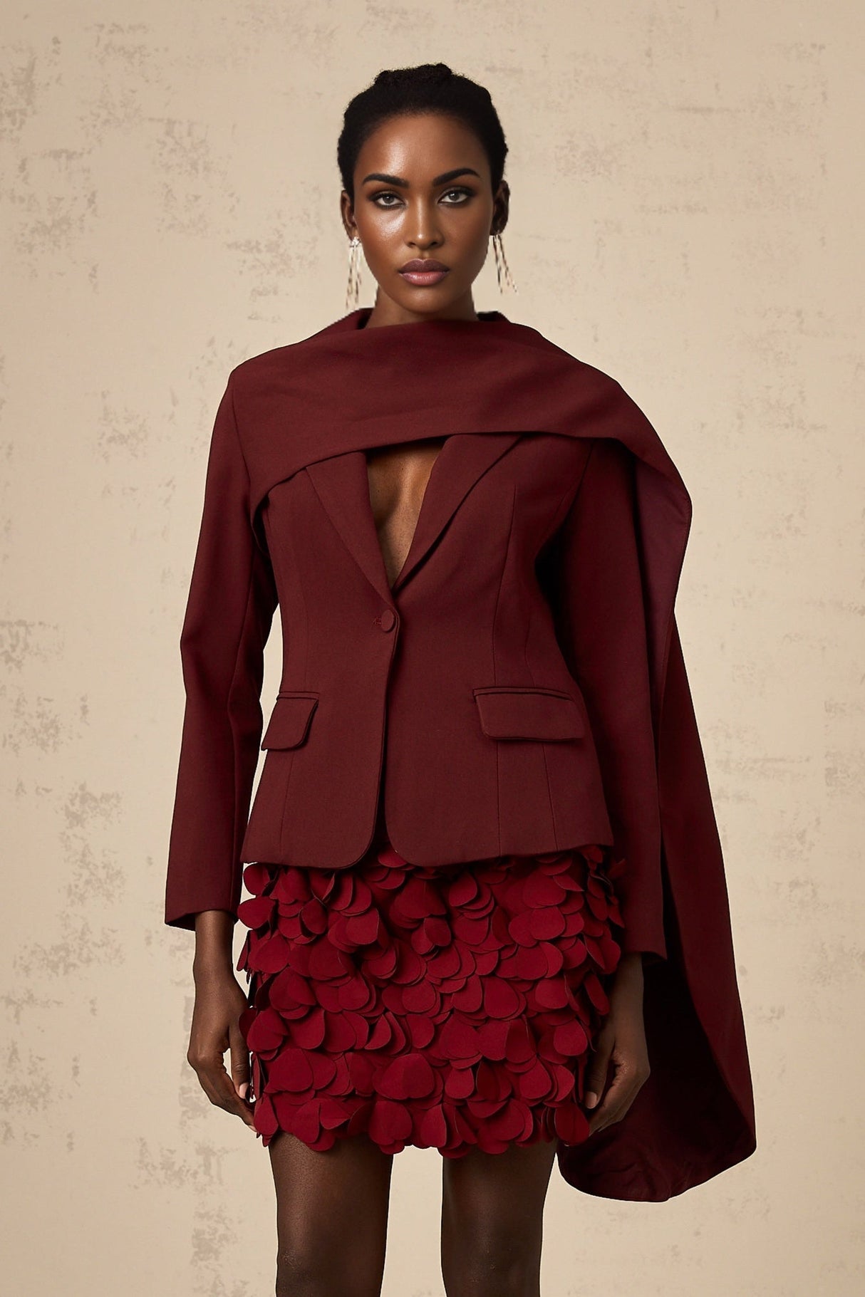 Shayla Jacket with Shawl Detailing in Wine