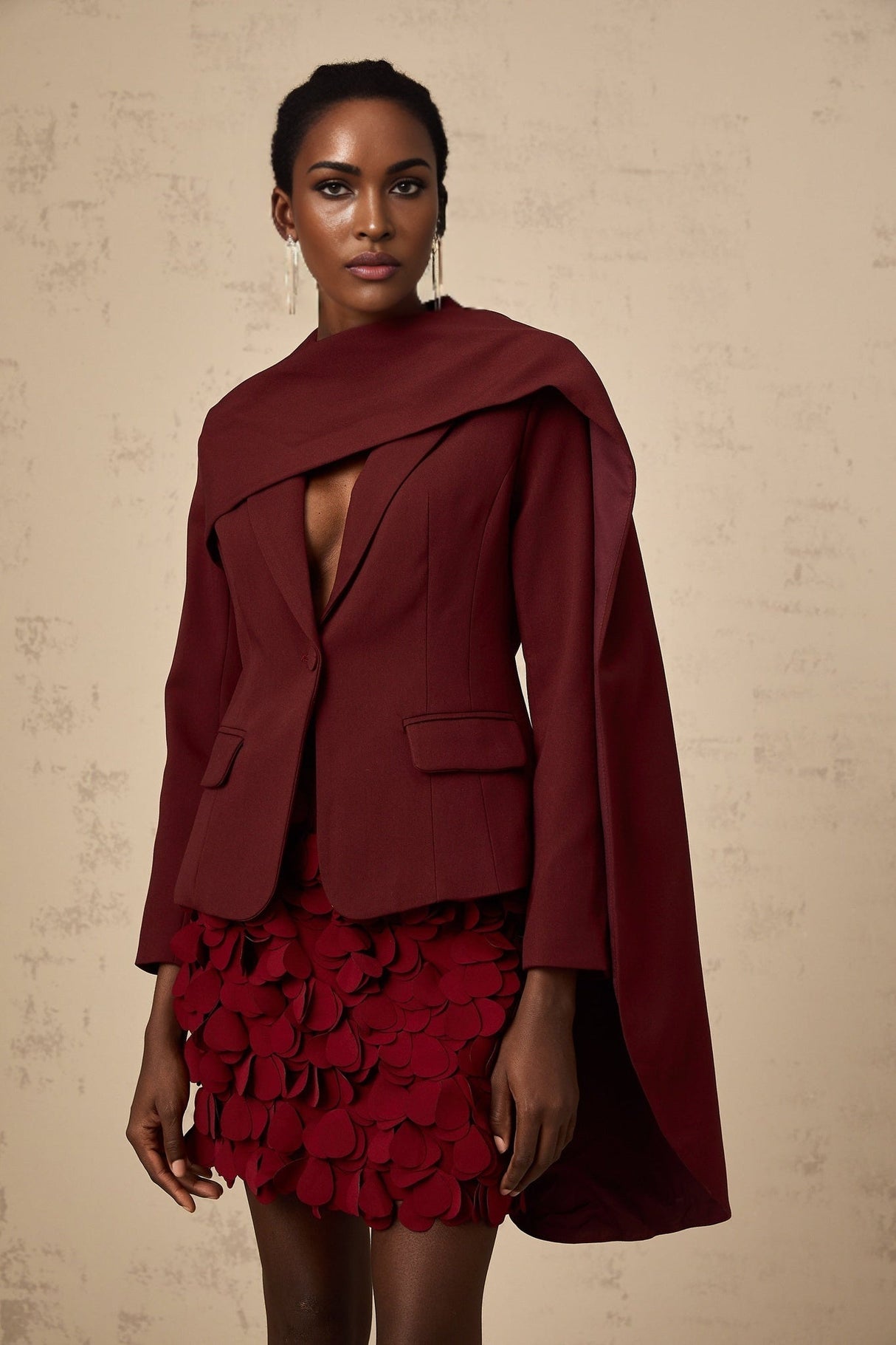 Shayla Jacket with Shawl Detailing in Wine