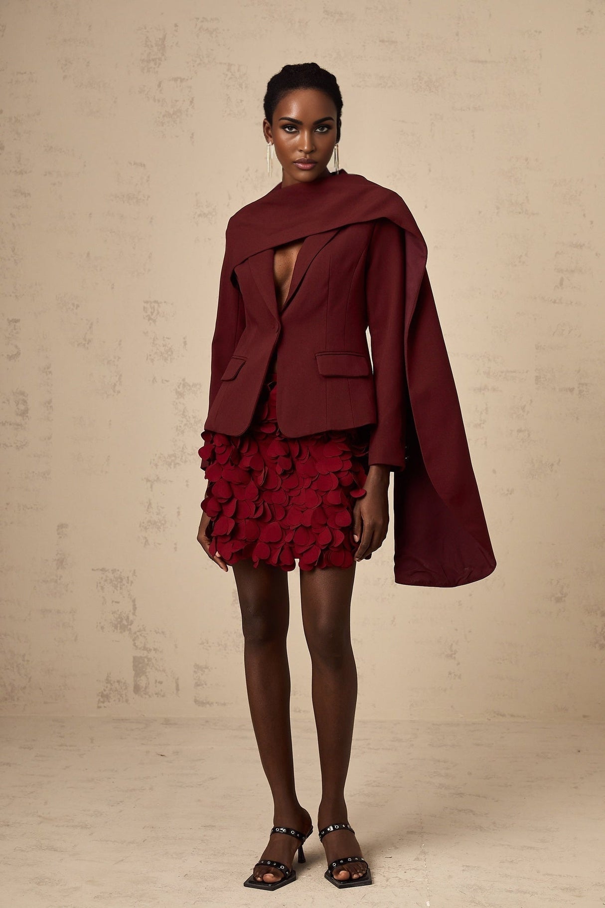 Shayla Jacket with Shawl Detailing in Wine