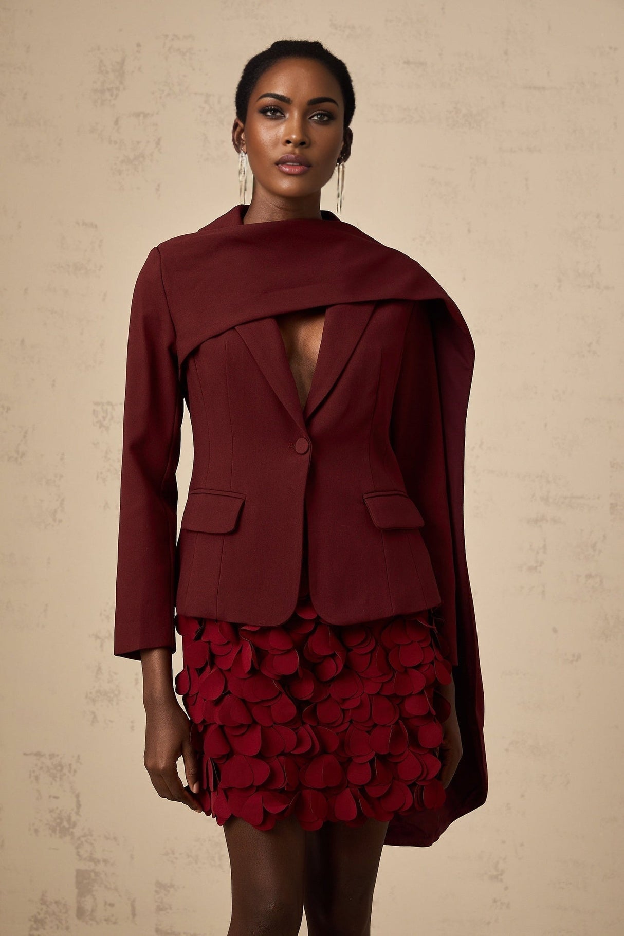 Shayla Jacket with Shawl Detailing in Wine