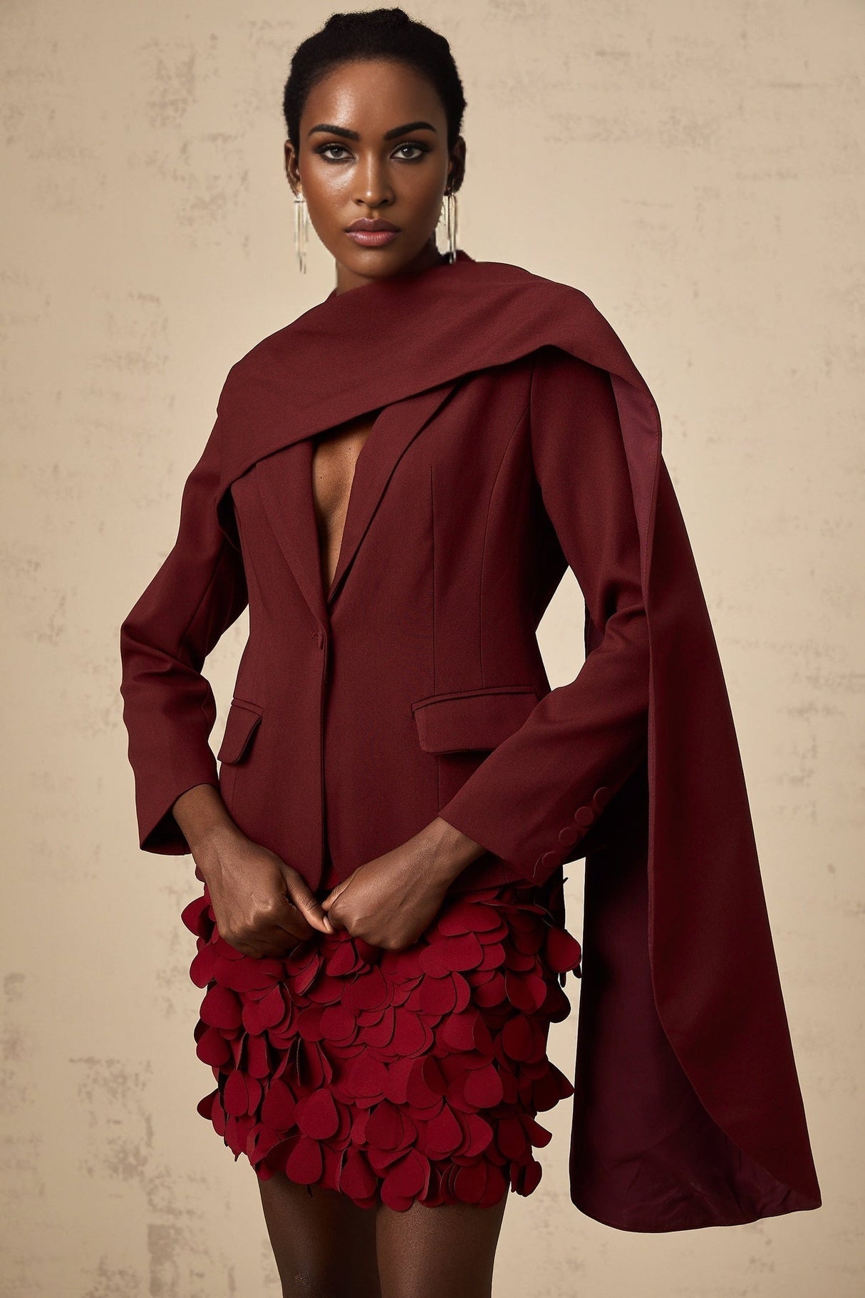 Shayla Jacket with Shawl Detailing in Wine