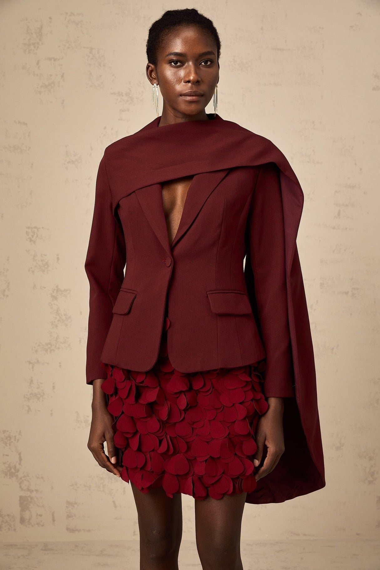 Shayla Jacket with Shawl Detailing in Wine