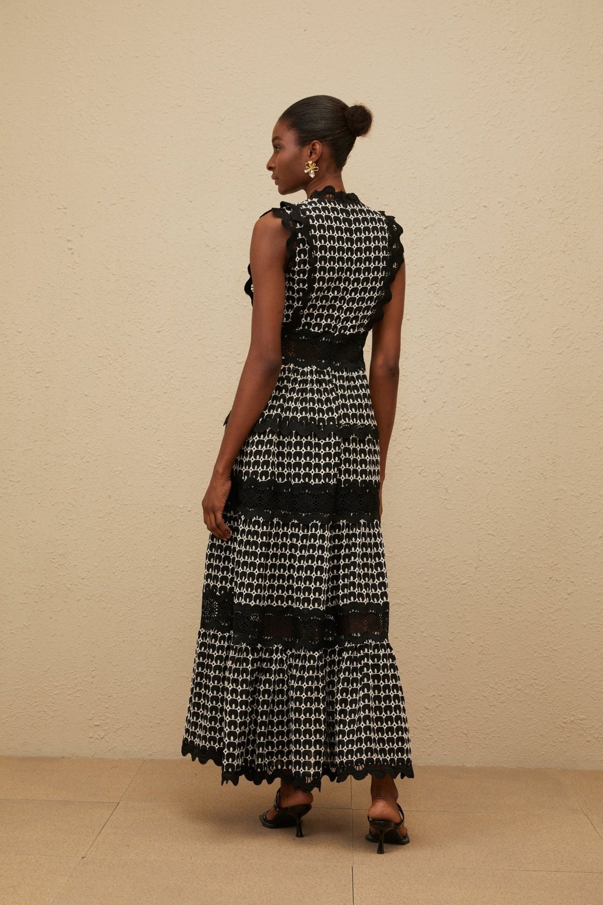 Shayla Maxi Dress - Sleeveless V - neck - Cut - Out Lace Panel - Scallop Trim