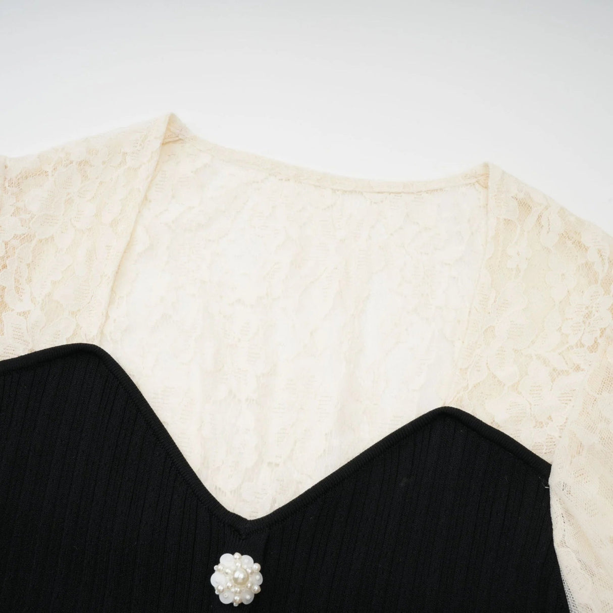 Shayla Midi Dress Black & White Knit Lace Panelled Button Detail