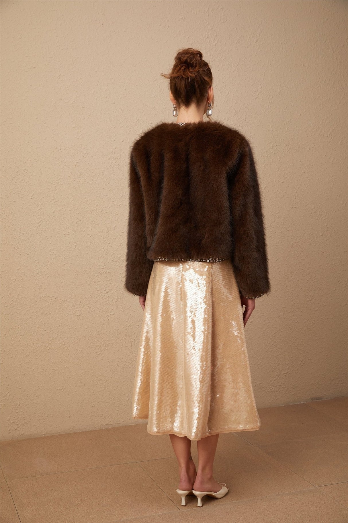 Shiloh Coat Brown Ombre Crystal Faux Fur & Fur Detailing