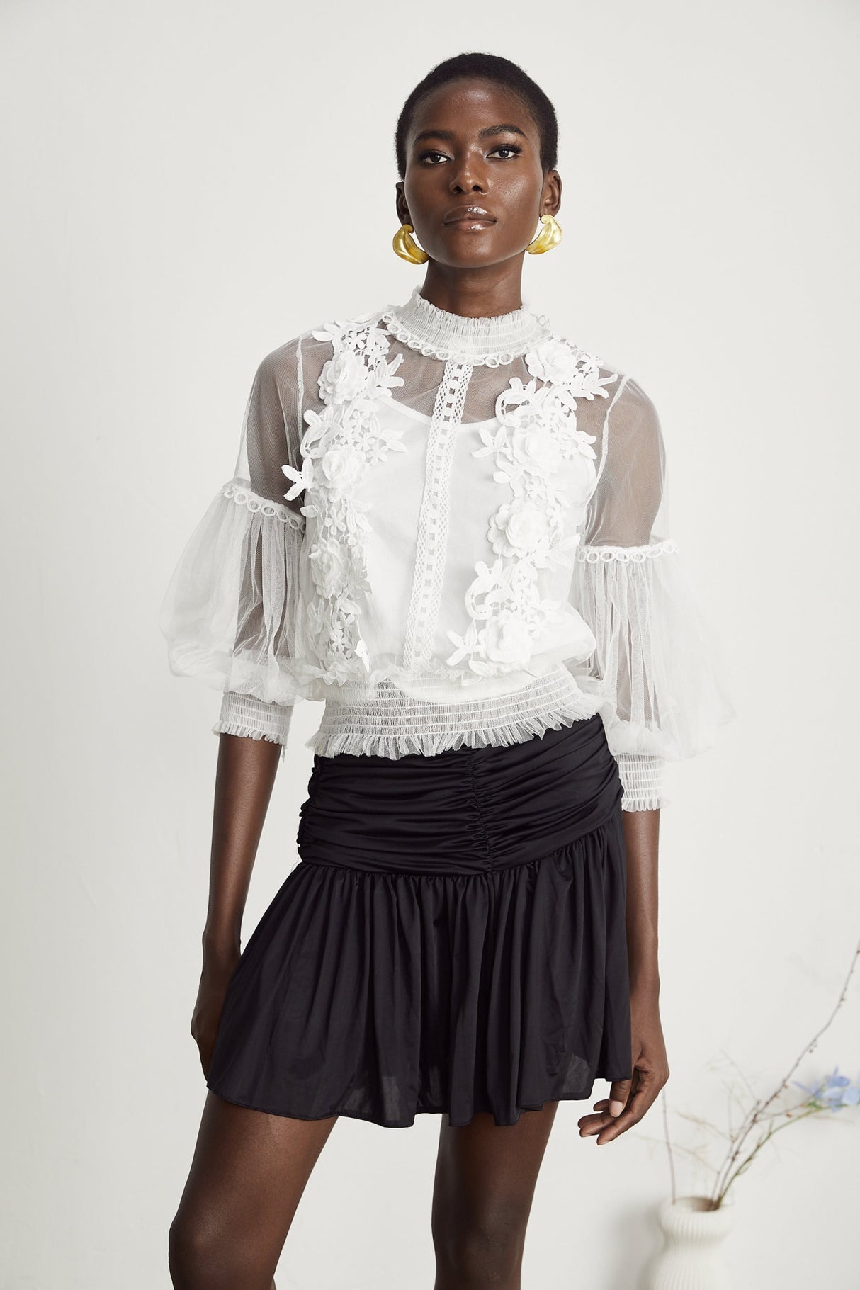 Shiloh Floral Top with Mesh Paneling