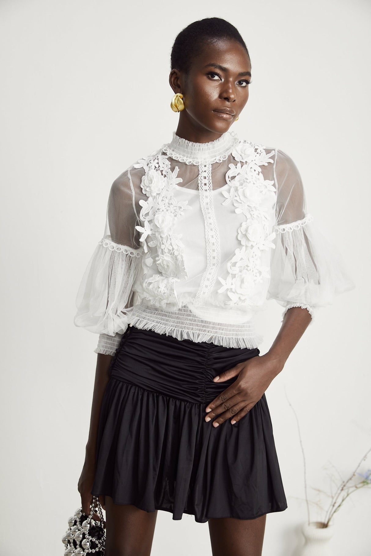 Shiloh Floral Top with Mesh Paneling