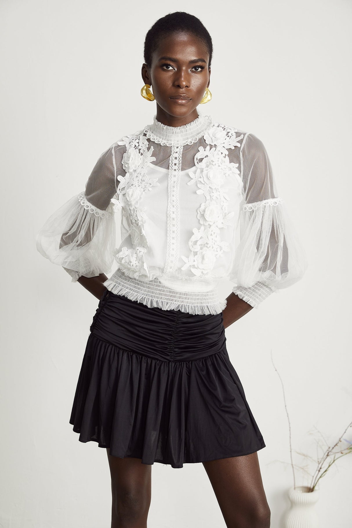 Shiloh Floral Top with Mesh Paneling