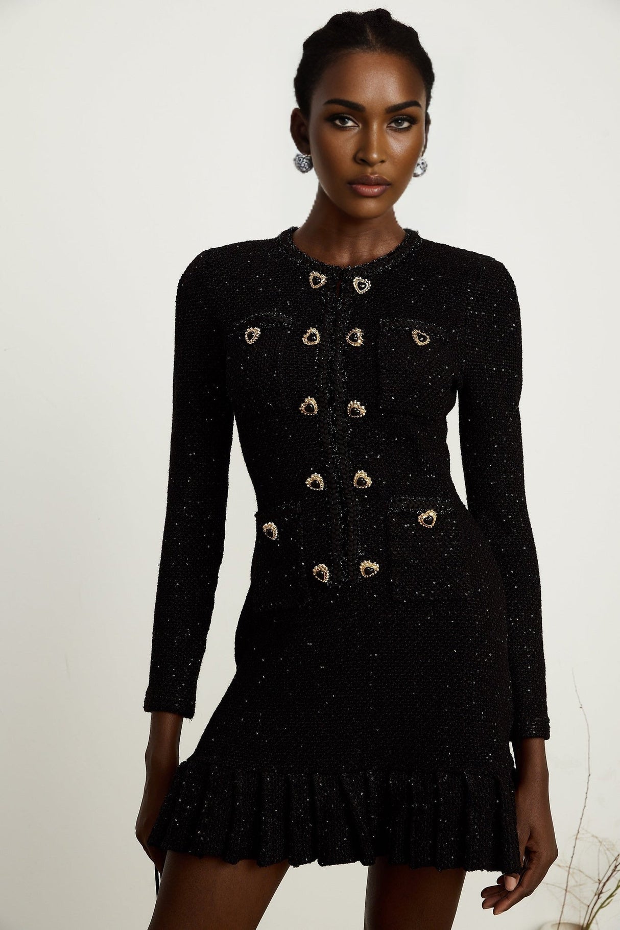 Shiloh Sequin Mini Dress Black Long Sleeve Knee Length