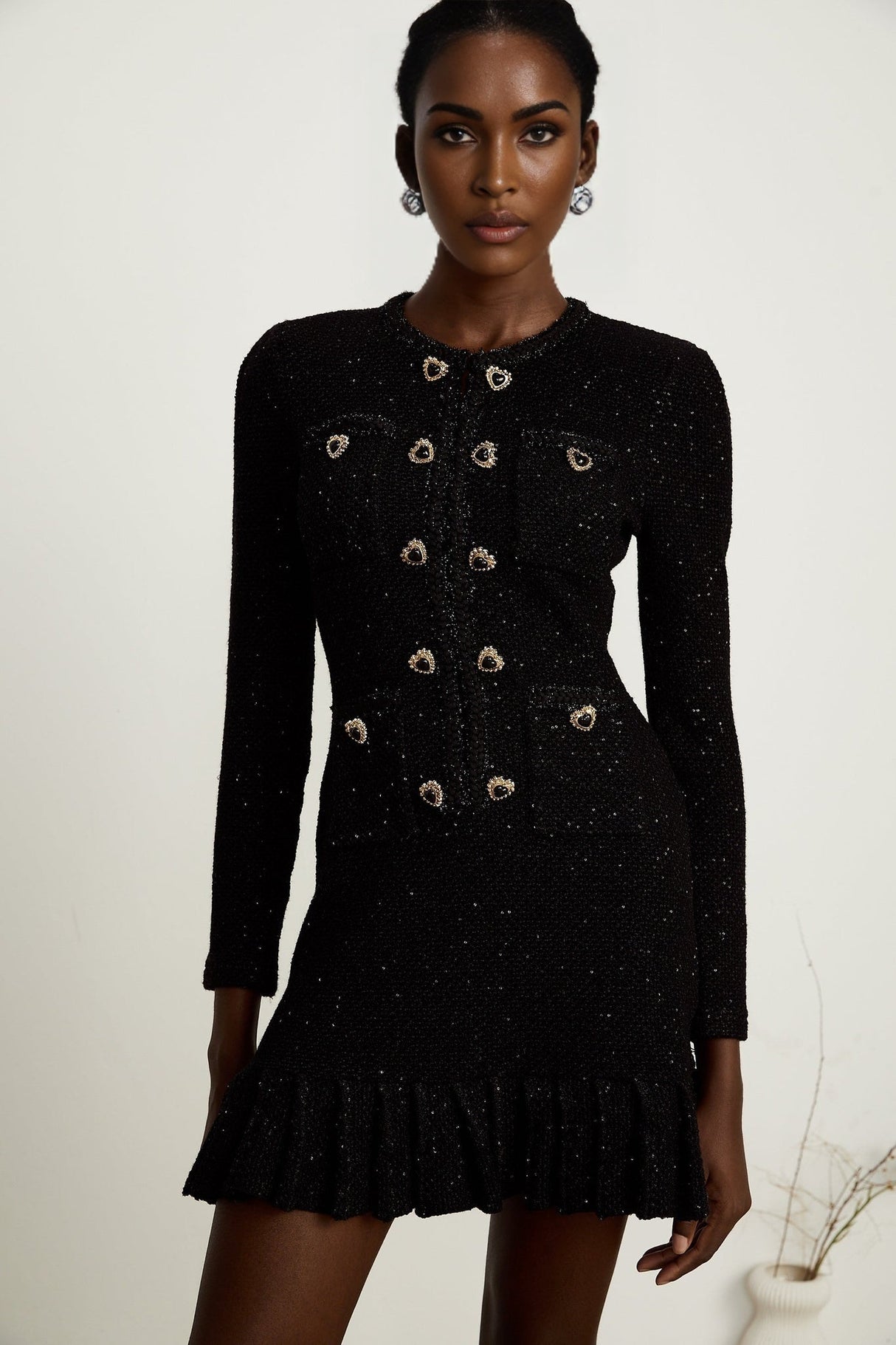 Shiloh Sequin Mini Dress Black Long Sleeve Knee Length