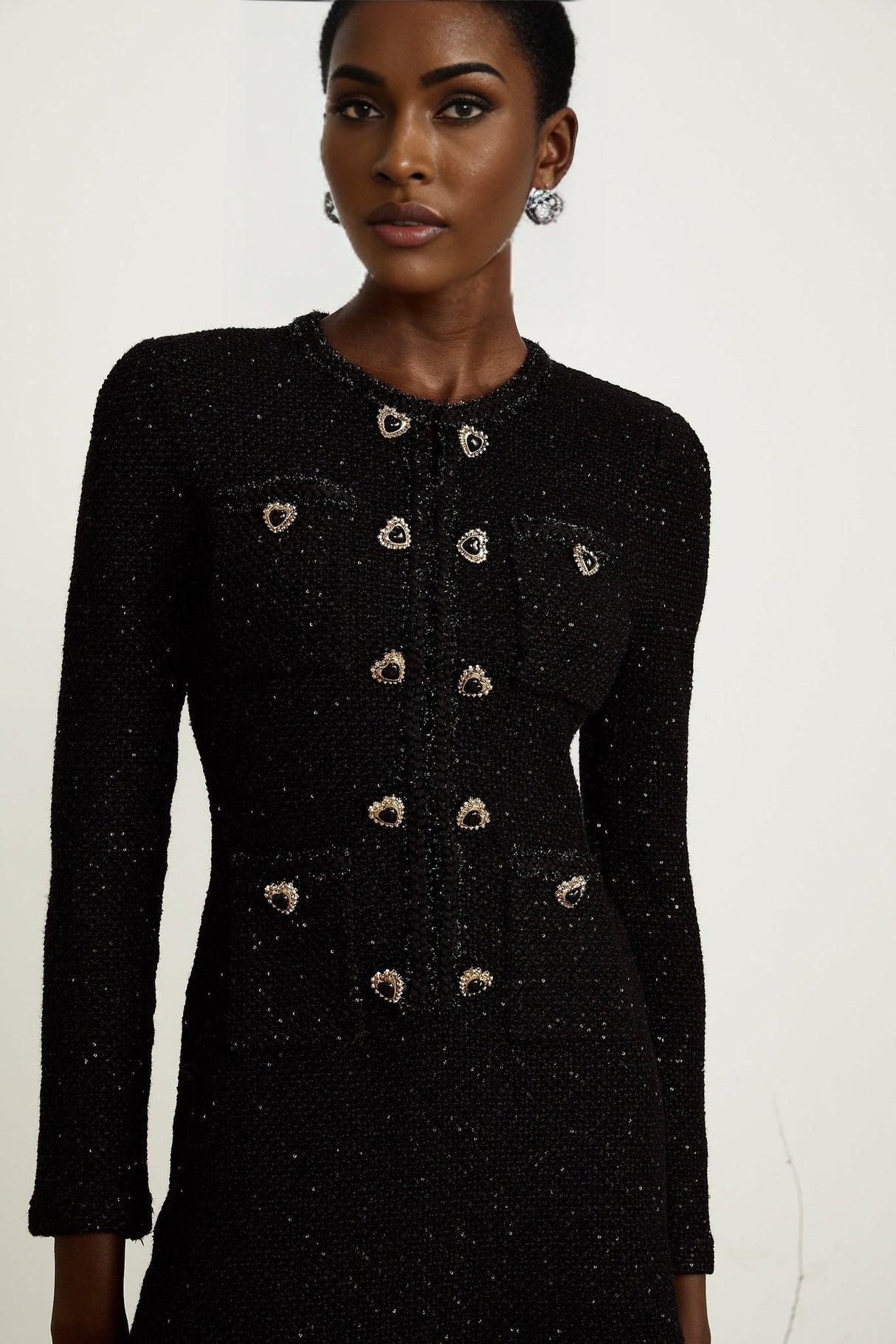 Shiloh Sequin Mini Dress Black Long Sleeve Knee Length