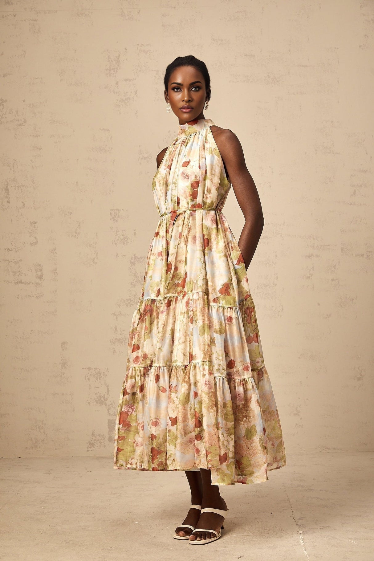 Sibilla Floral Print Tiered Midi Dress