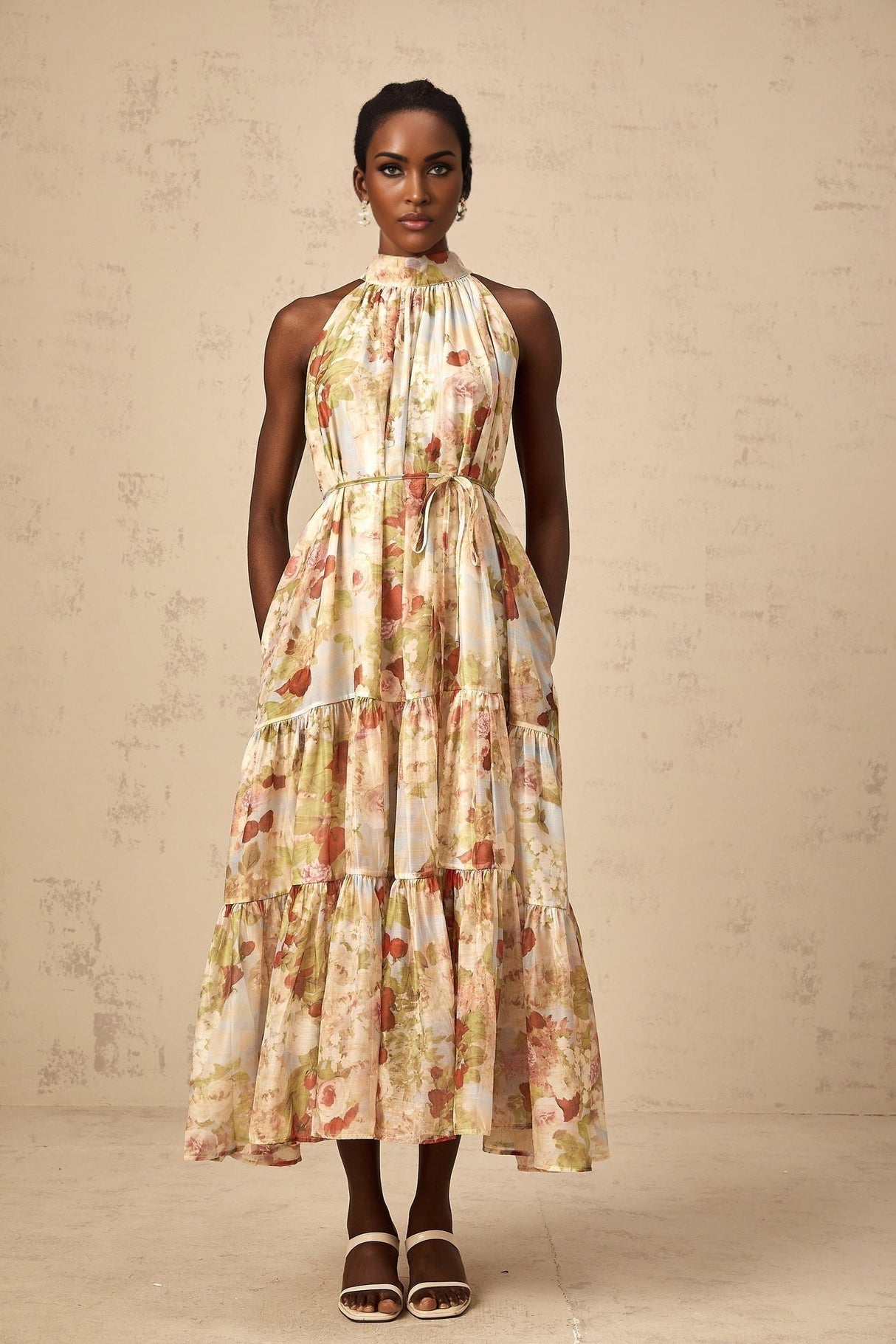 Sibilla Floral Print Tiered Midi Dress