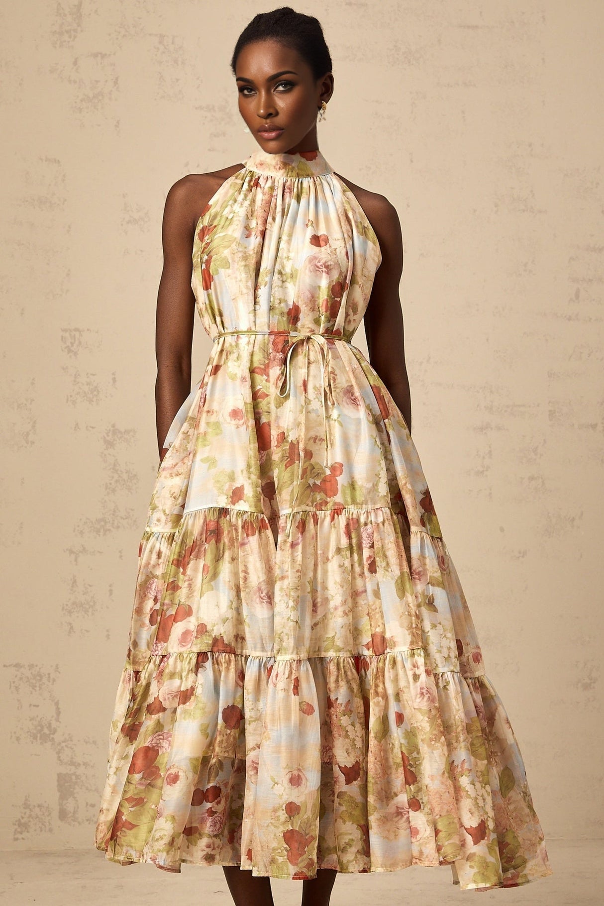 Sibilla Floral Print Tiered Midi Dress