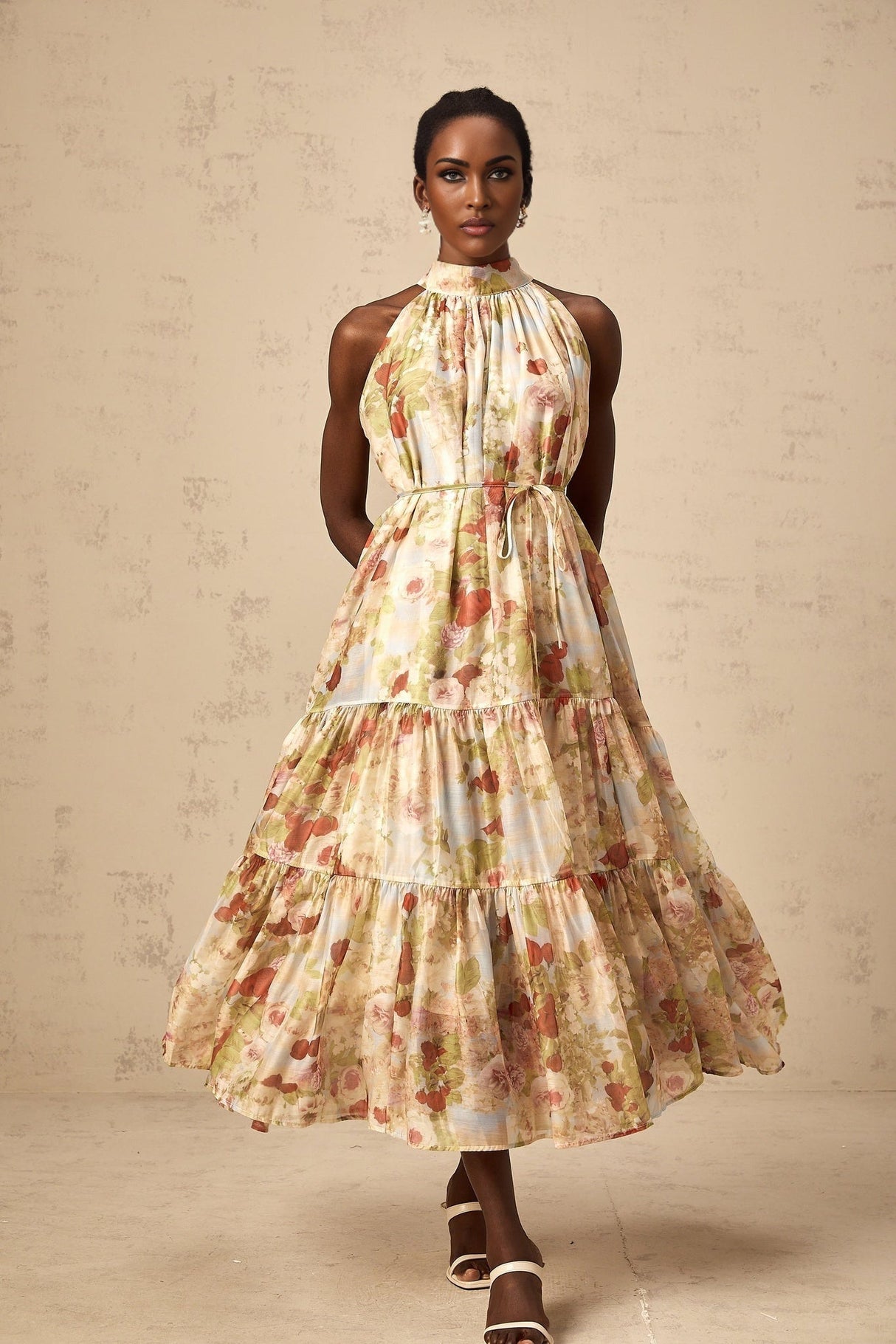 Sibilla Floral Print Tiered Midi Dress