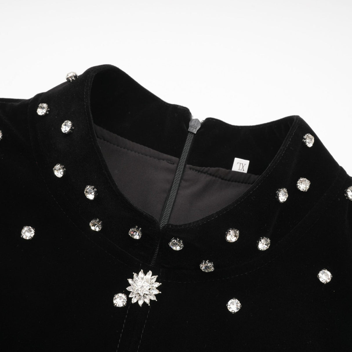 Sienna Midi Dress Black Velvet Crystal Bow Embellished Flare