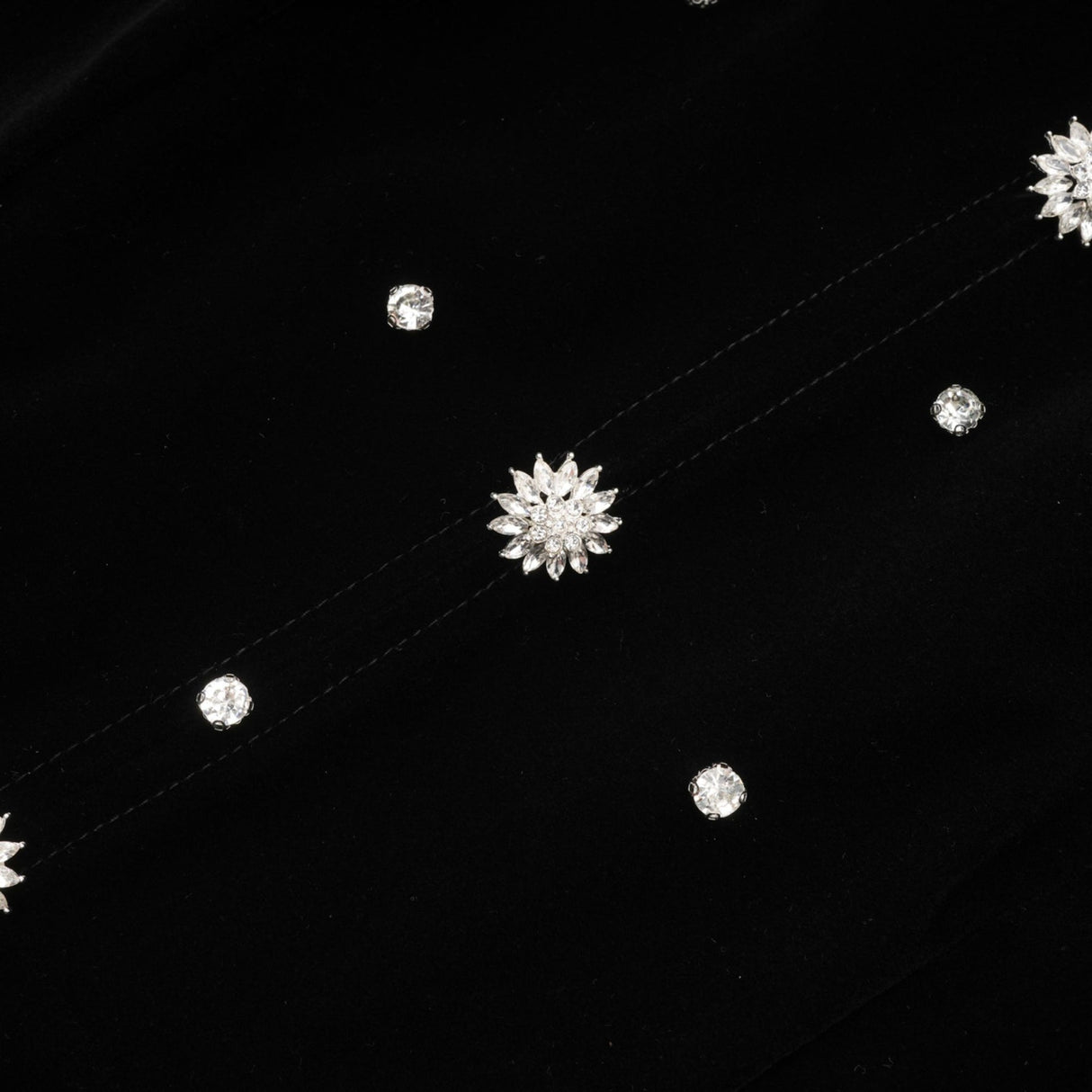 Sienna Midi Dress Black Velvet Crystal Bow Embellished Flare