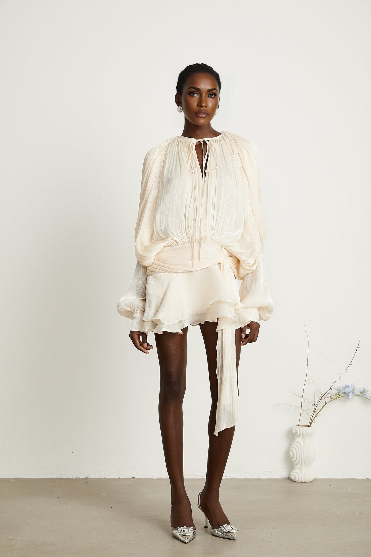 Sienna Mini Dress - Long Buttoned - Cuff Sleeves & Twist Design