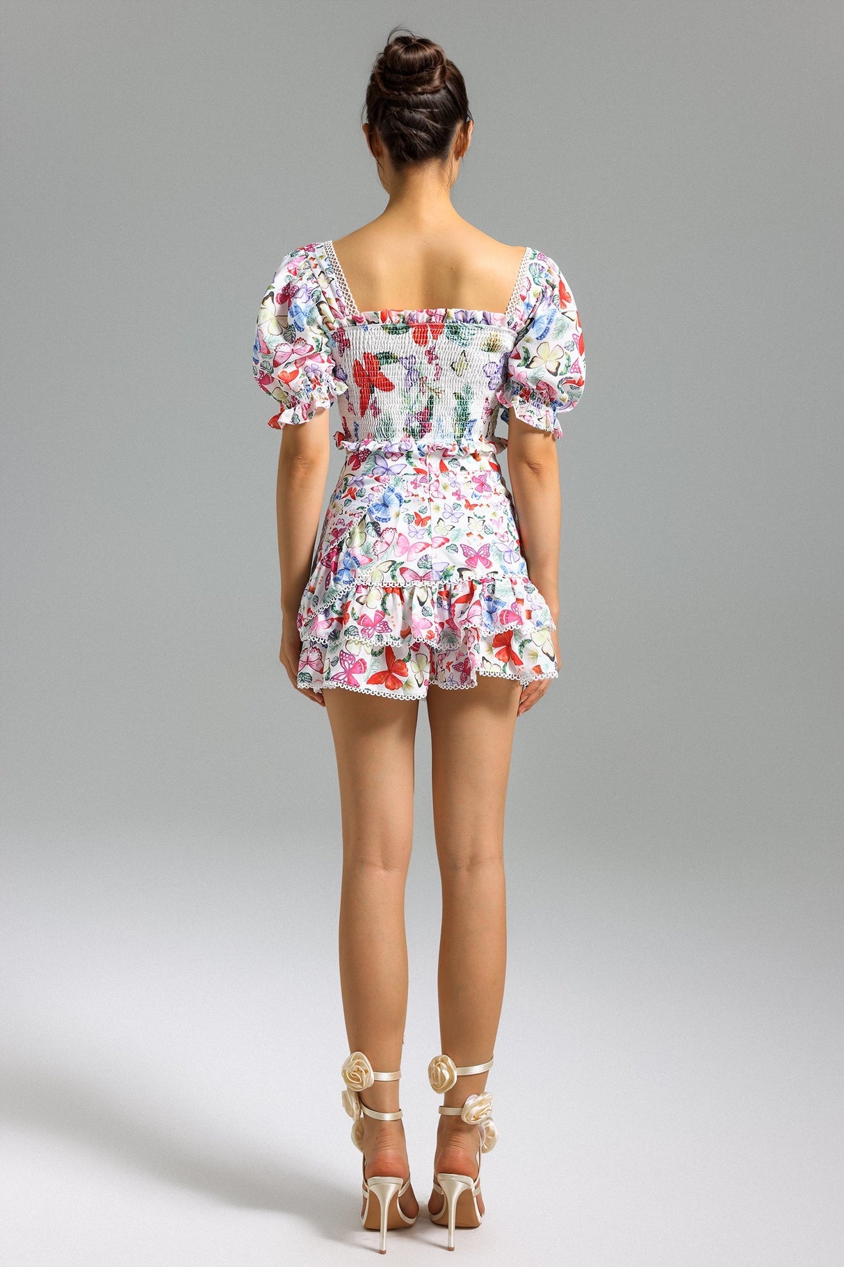 Silvana White Floral Puff Sleeve Dress