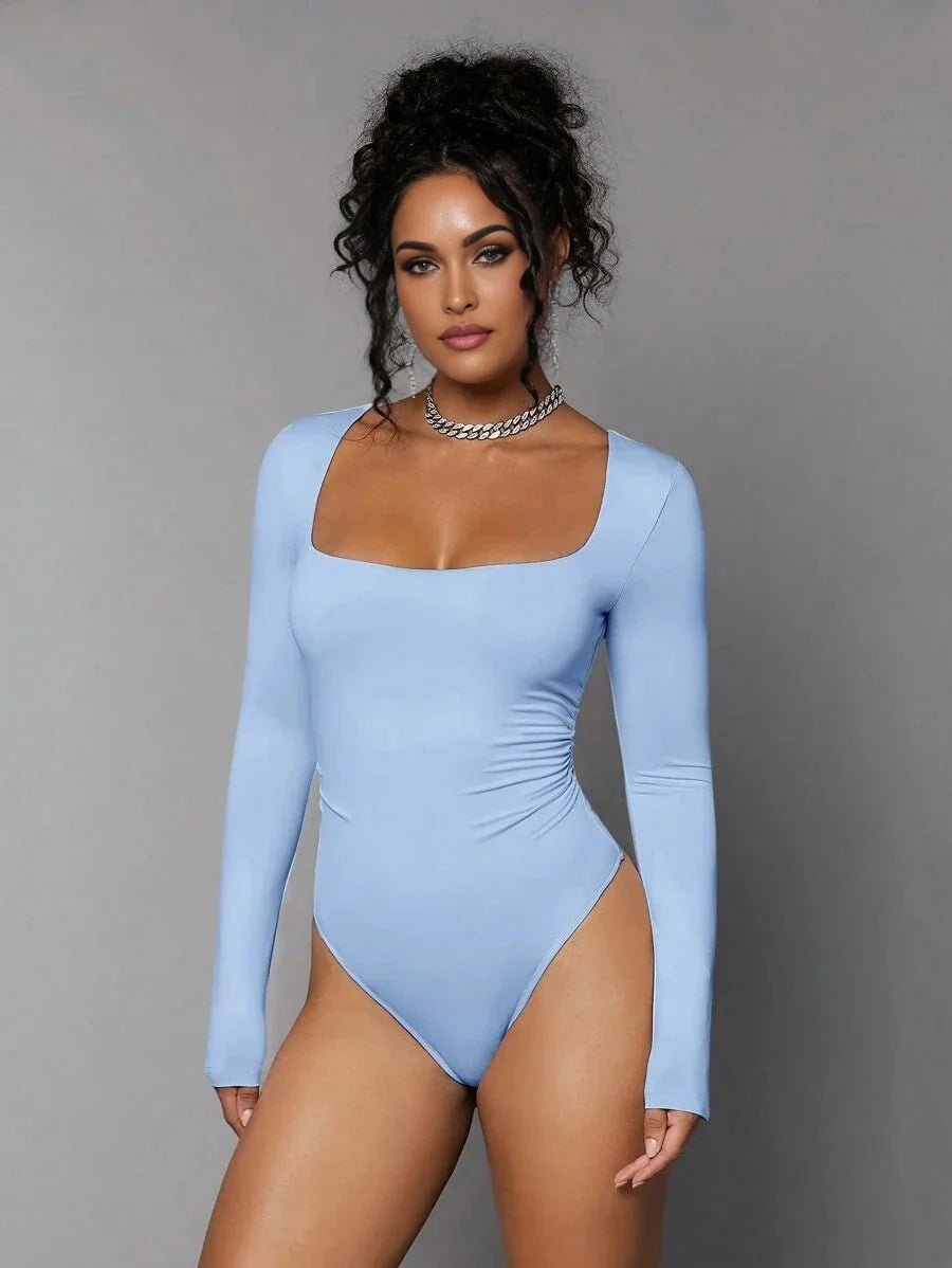 Silvestra Bodysuit - Slim Fit - Medium Stretch Elasticity - Casual Style - Long Sleeve Length - Square Neckline - Natural (mid Waist) Waist Line