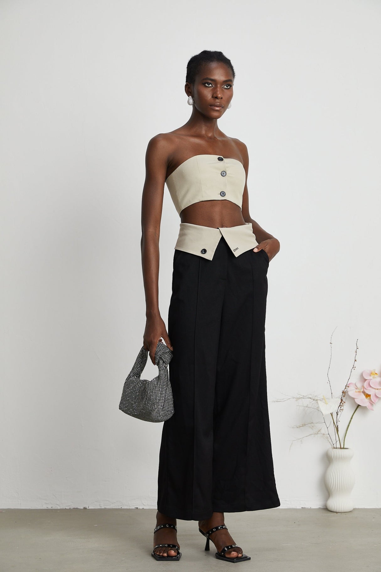 Silvestra Bustier Top & Panelled Trousers Set