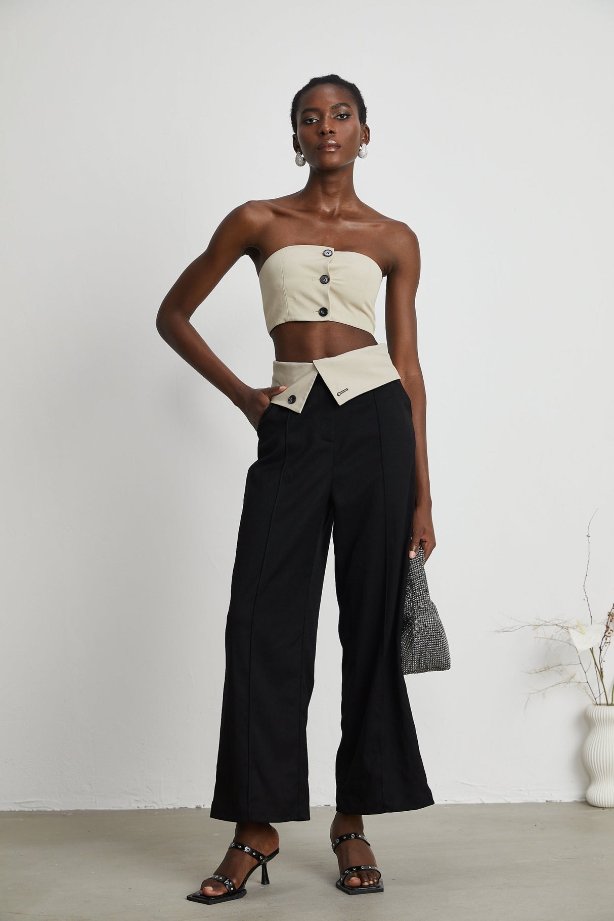 Silvestra Bustier Top & Panelled Trousers Set