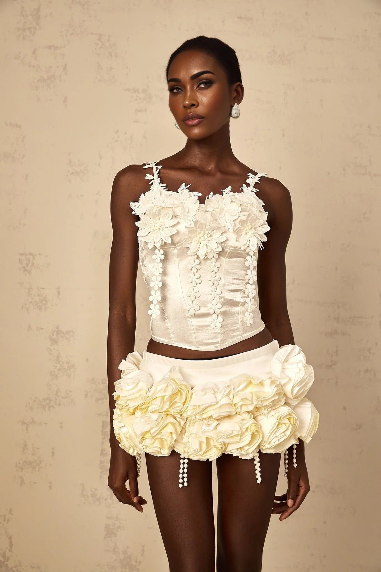 Silvestra Cropped Top Floral Embroidered Sweetheart Corset & Spaghetti Straps