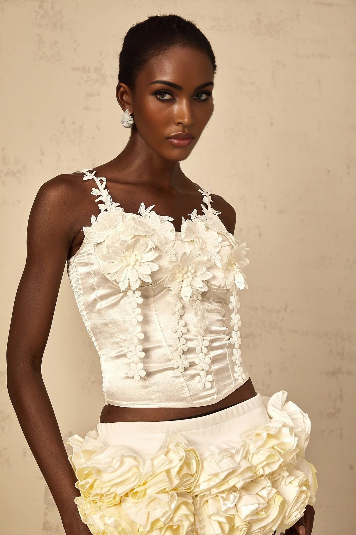 Silvestra Cropped Top Floral Embroidered Sweetheart Corset & Spaghetti Straps