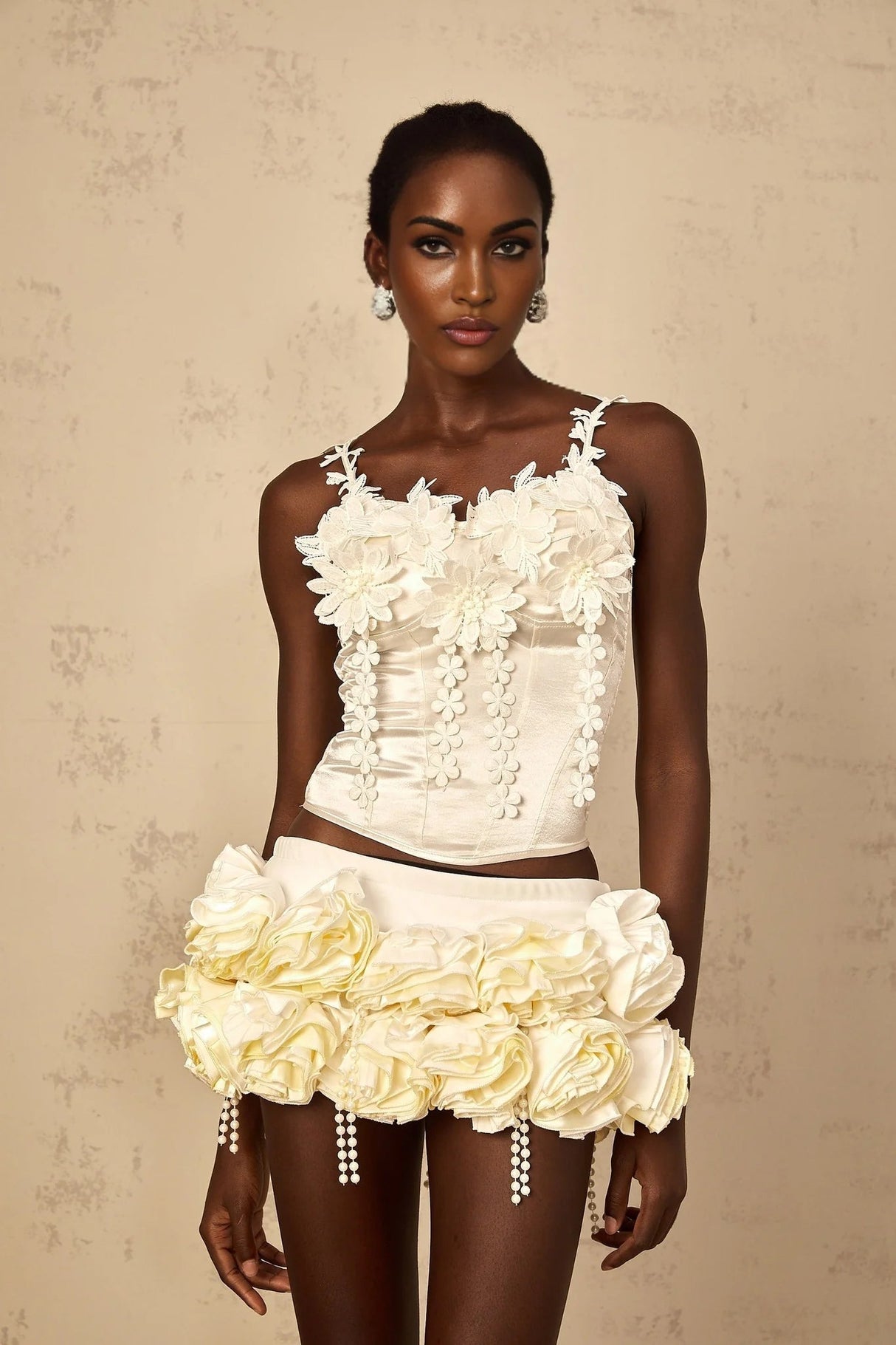 Silvestra Cropped Top Floral Embroidered Sweetheart Corset & Spaghetti Straps