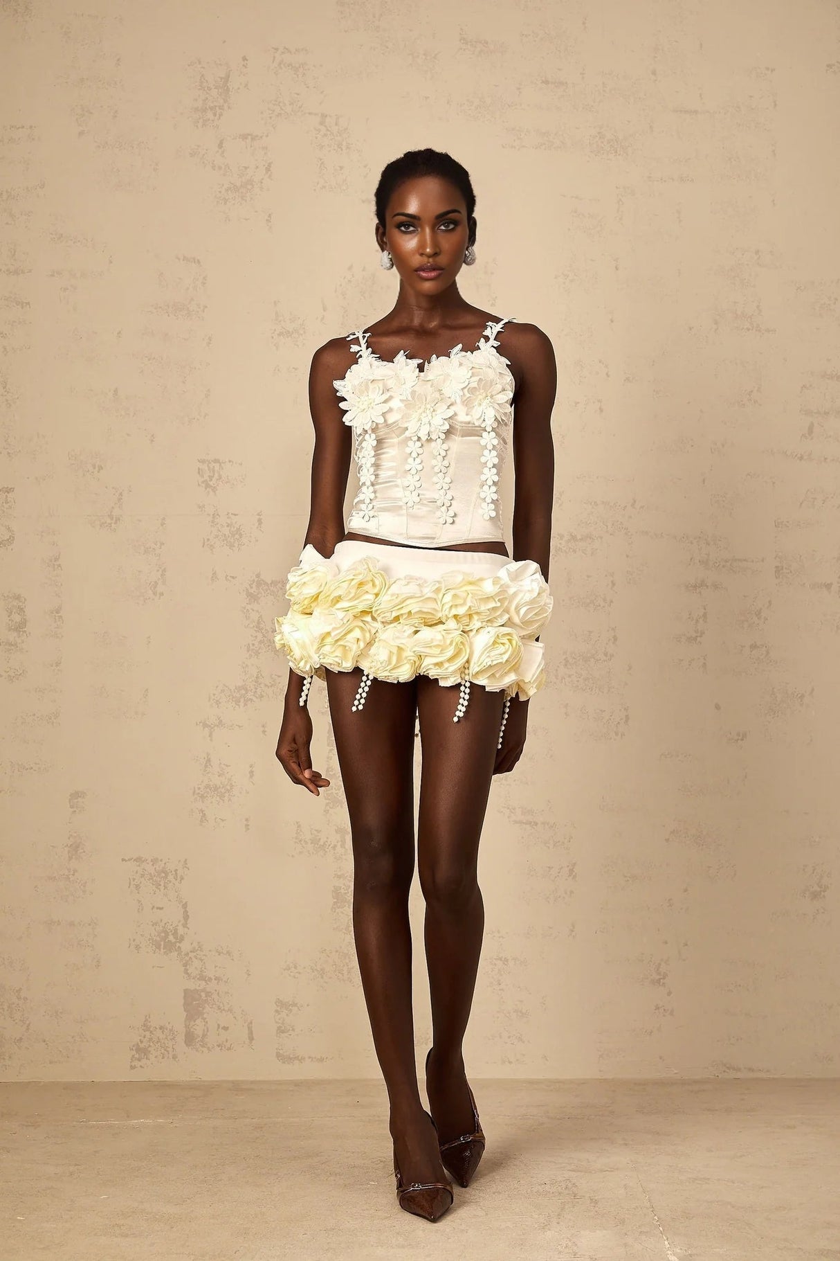 Silvestra Cropped Top Floral Embroidered Sweetheart Corset & Spaghetti Straps