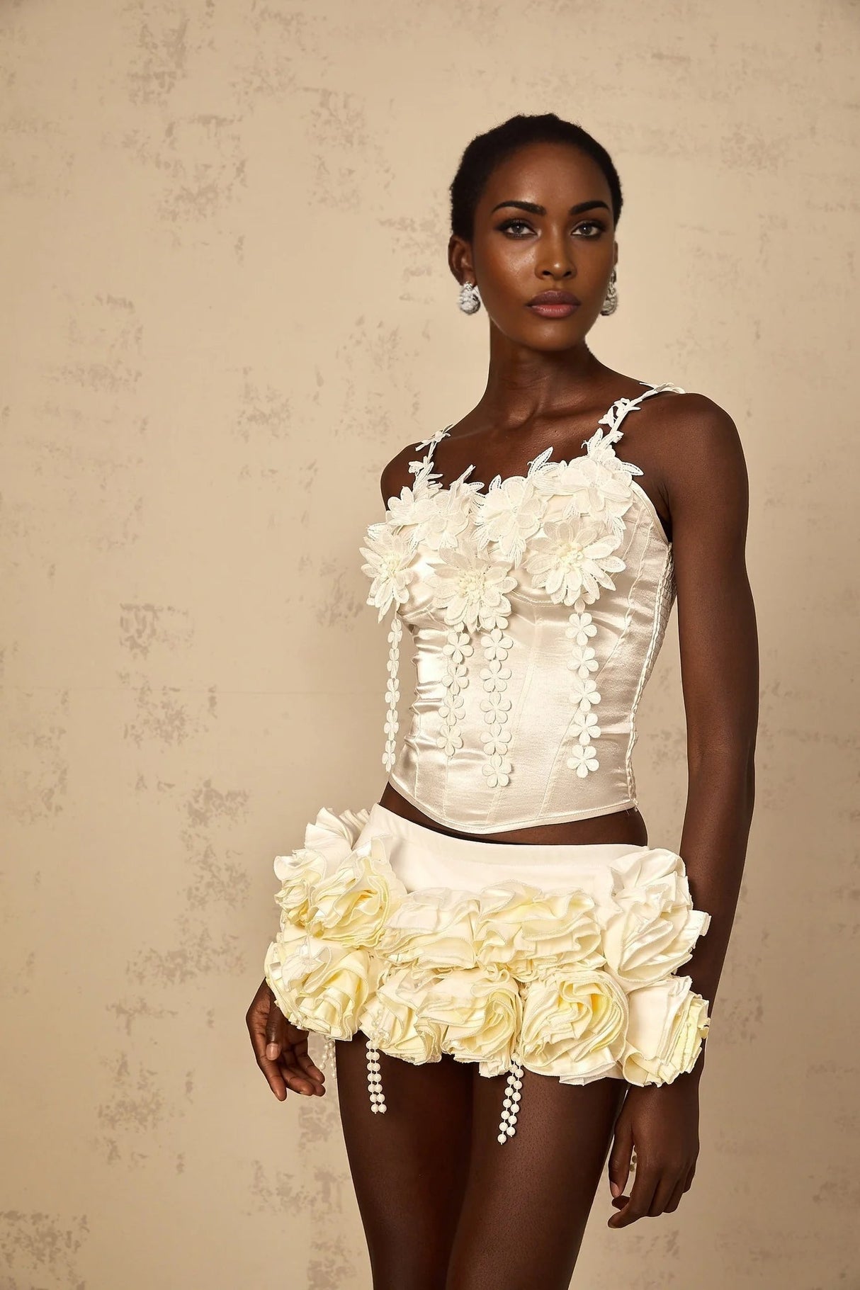 Silvestra Cropped Top Floral Embroidered Sweetheart Corset & Spaghetti Straps