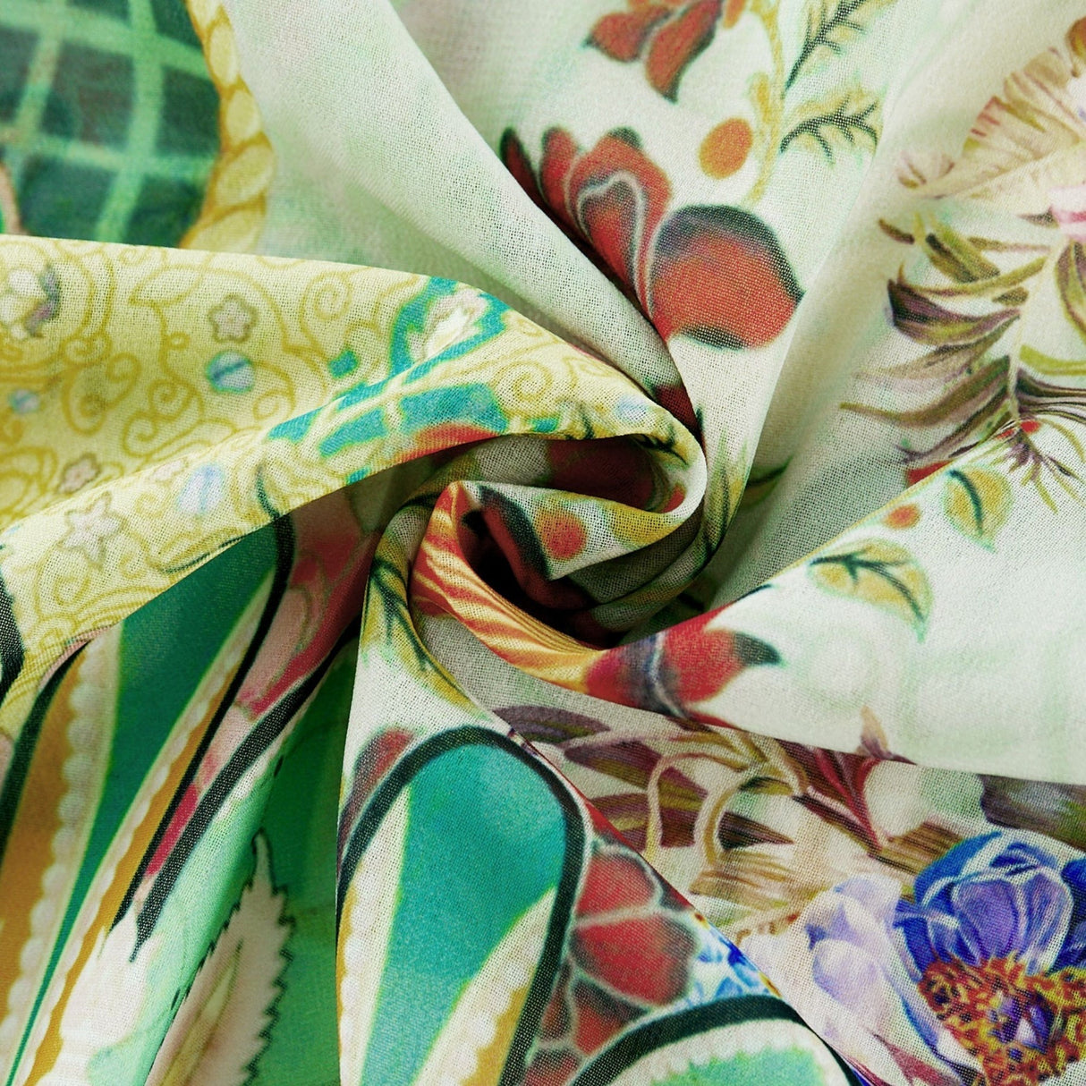 Silvia Floral Midi Dress Cinched Waist Long Sleeve with Flounce Hem & Pleats