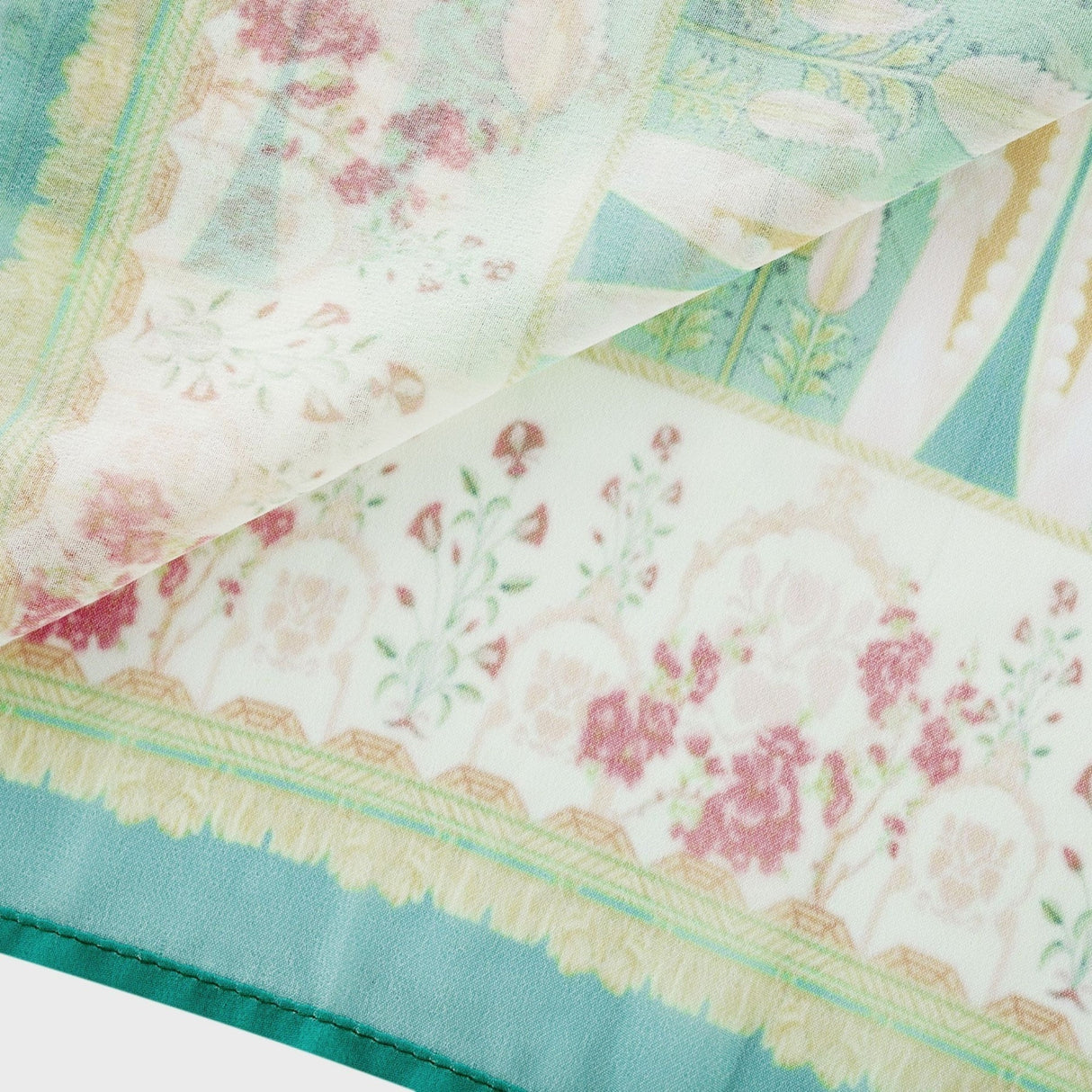 Silvia Floral Midi Dress Cinched Waist Long Sleeve with Flounce Hem & Pleats