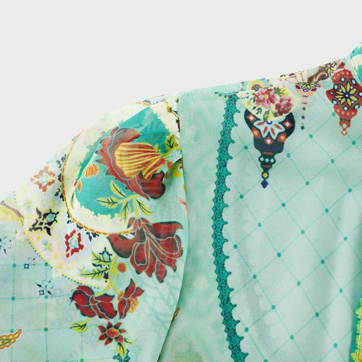 Silvia Floral Midi Dress Cinched Waist Long Sleeve with Flounce Hem & Pleats