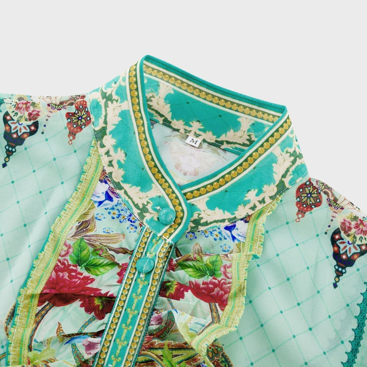 Silvia Floral Midi Dress Cinched Waist Long Sleeve with Flounce Hem & Pleats