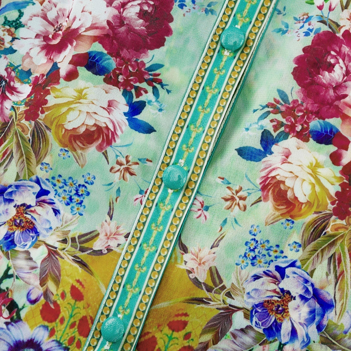 Silvia Floral Midi Dress Cinched Waist Long Sleeve with Flounce Hem & Pleats