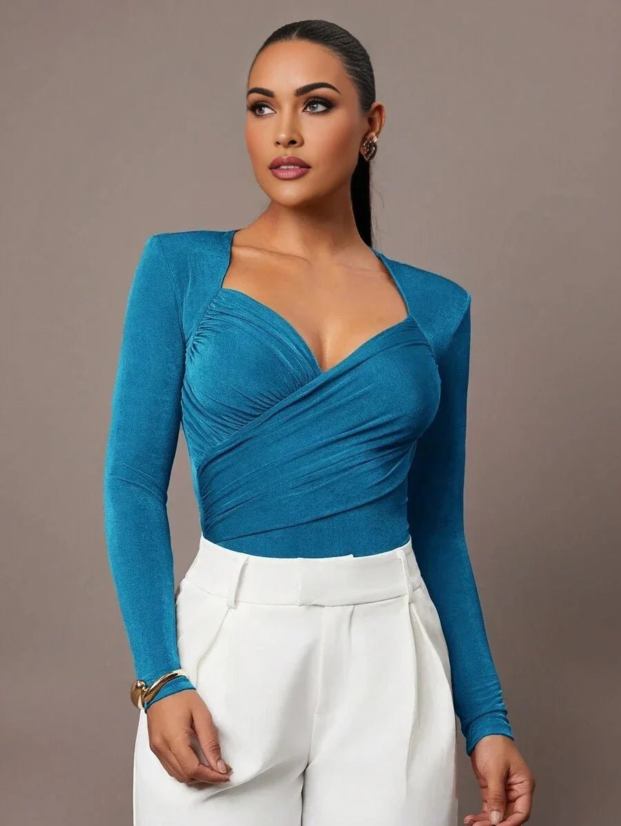 Simona Bodysuit - High Stretch Knitted Fabric - Slim Fit - Long Sleeve Length - Casual Style - Natural Waist Line - Sweetheart Neckline