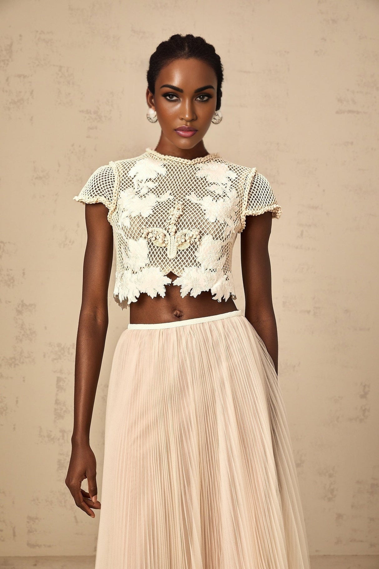 Simona Floral Appliqué Skirt & White Top Set