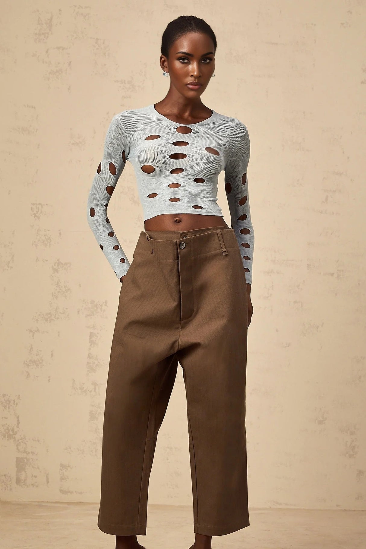 Simona Trousers with Modern Cutout Design in Brown