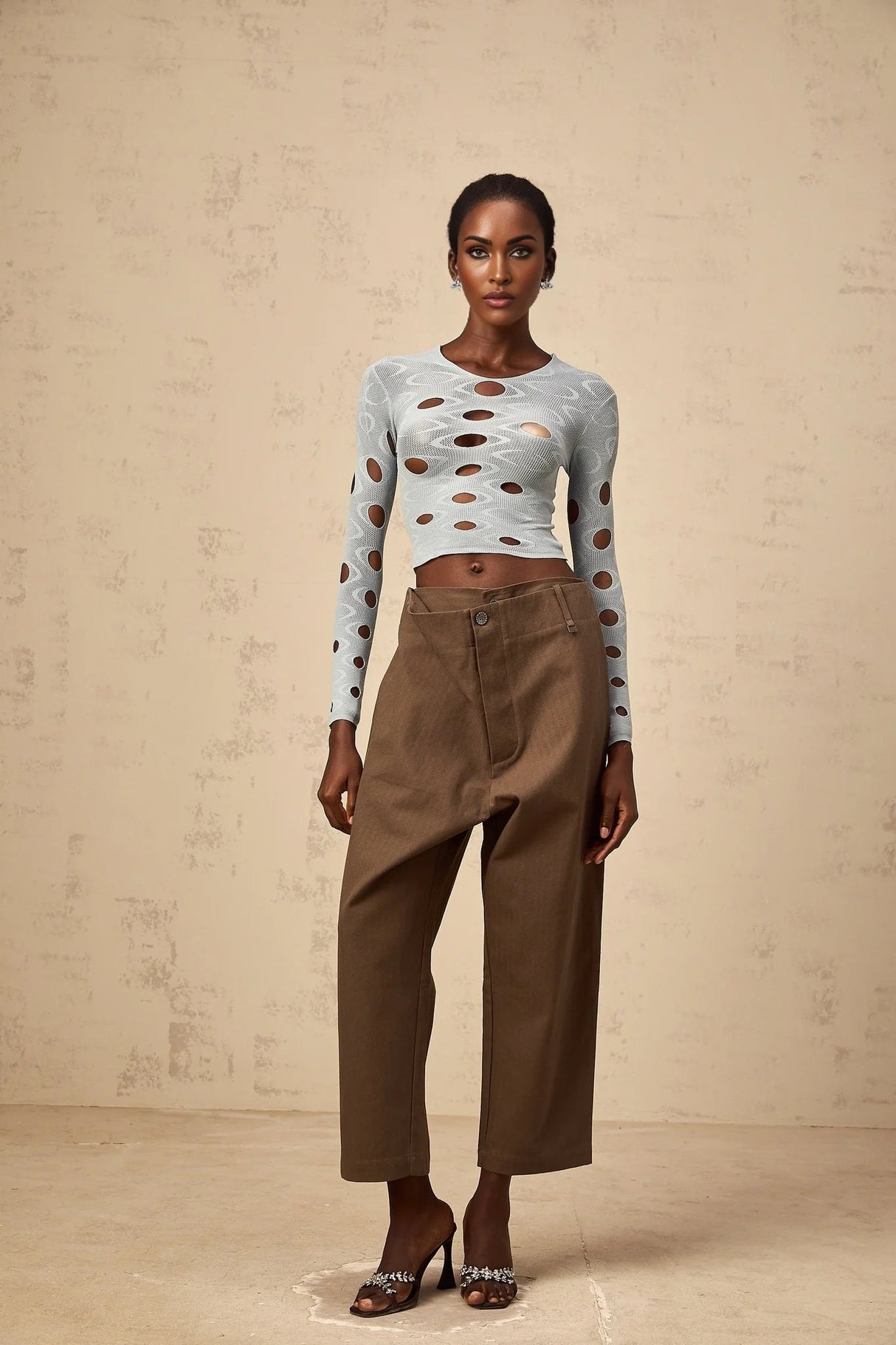 Simona Trousers with Modern Cutout Design in Brown