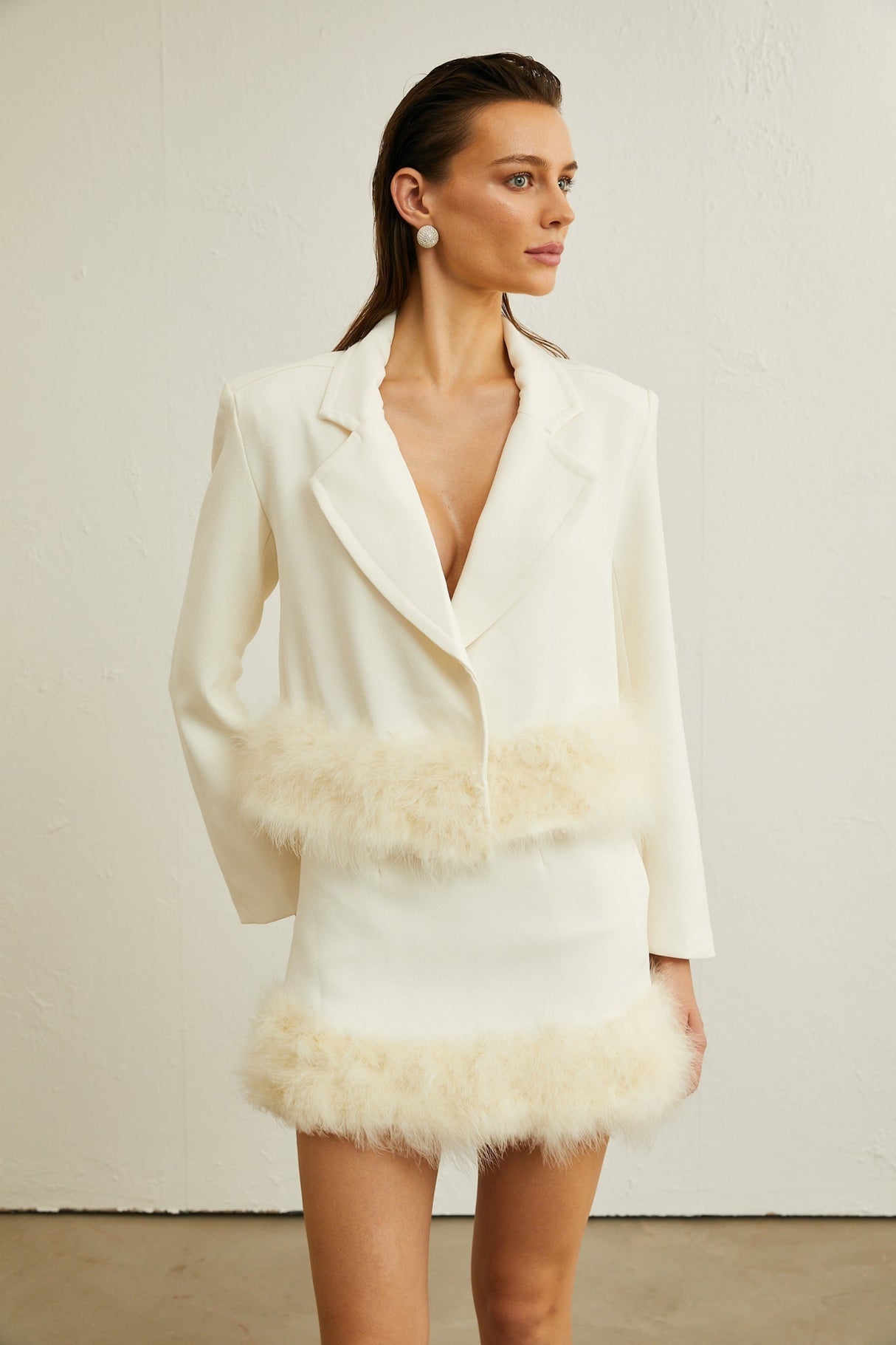 Simonetta Blazer & Skirt Feather Hem White Blazer