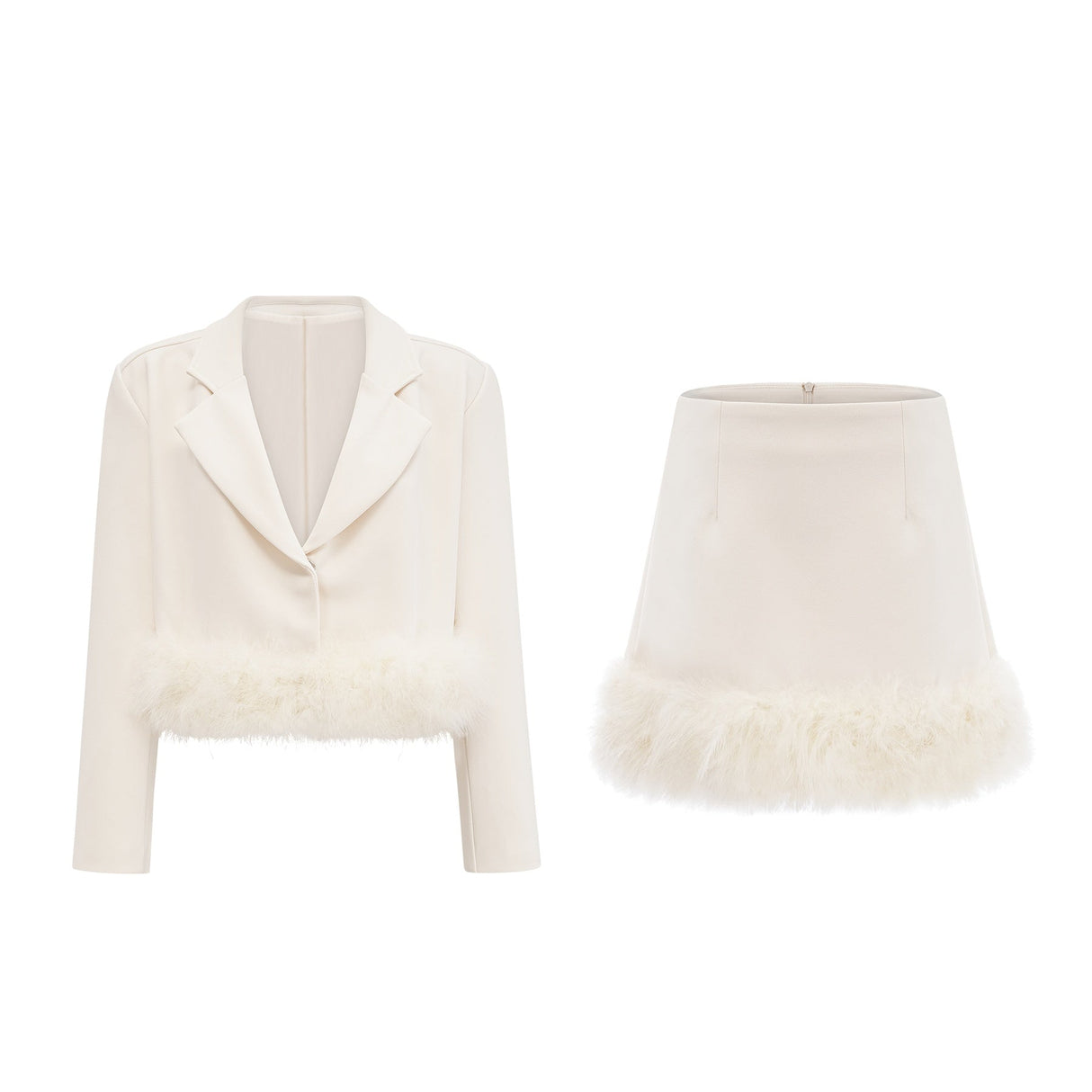 Simonetta Blazer & Skirt Feather Hem White Blazer