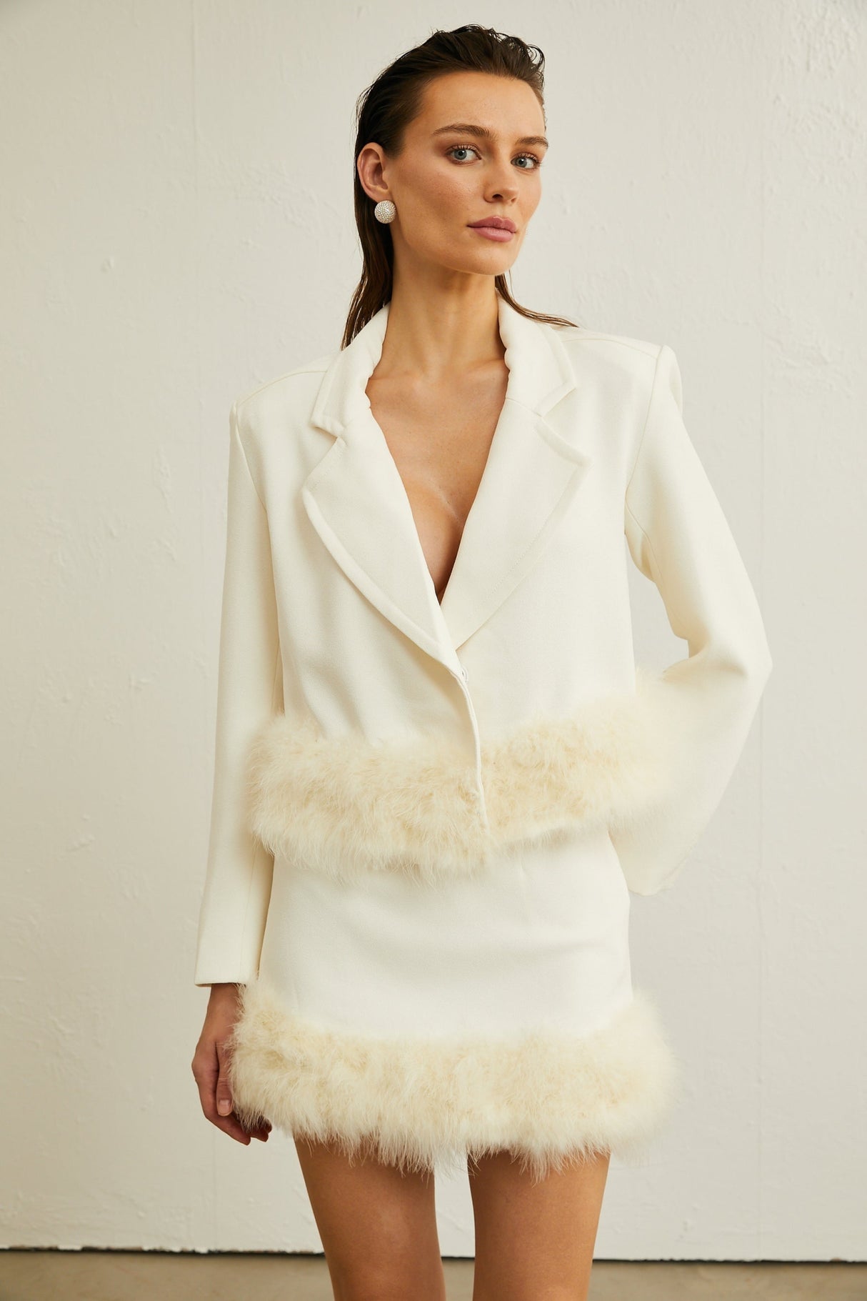 Simonetta Blazer & Skirt Feather Hem White Blazer