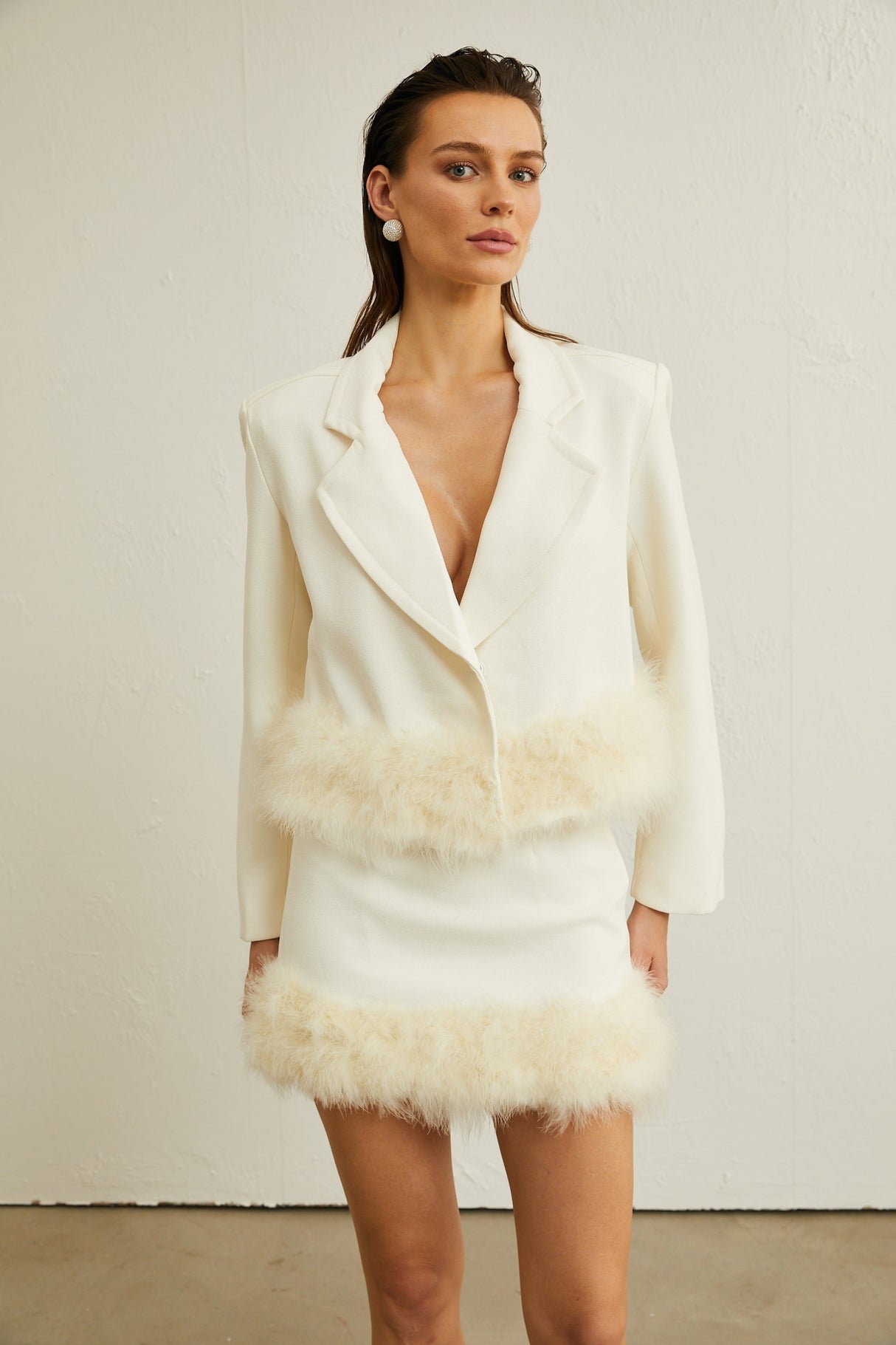 Simonetta Blazer & Skirt Feather Hem White Blazer