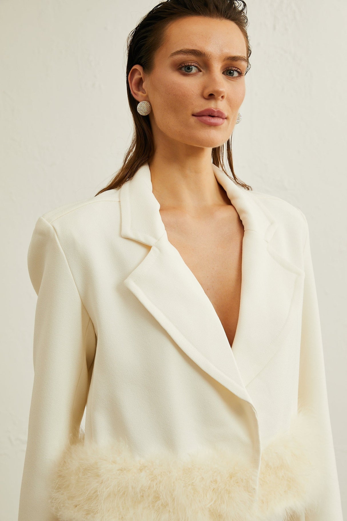 Simonetta Blazer & Skirt Feather Hem White Blazer