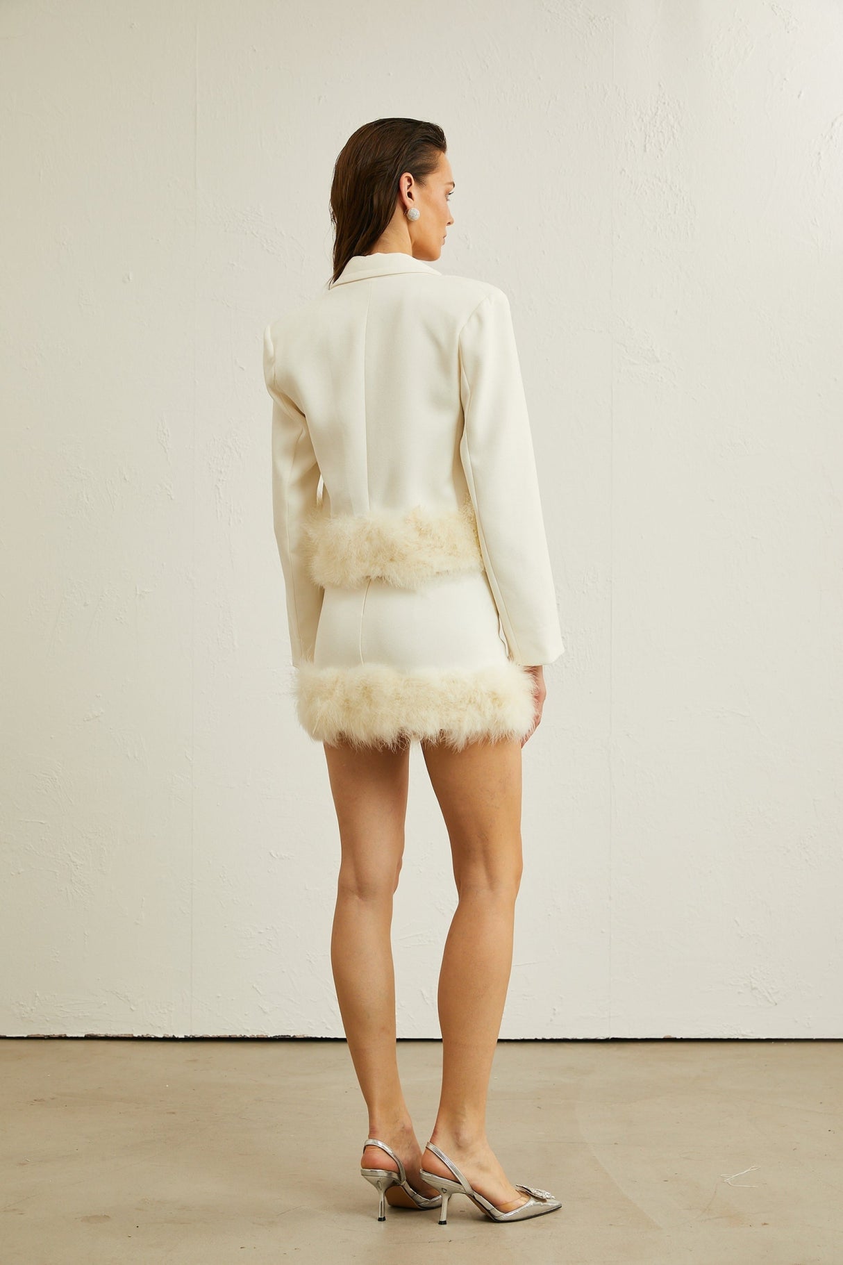 Simonetta Blazer & Skirt Feather Hem White Blazer