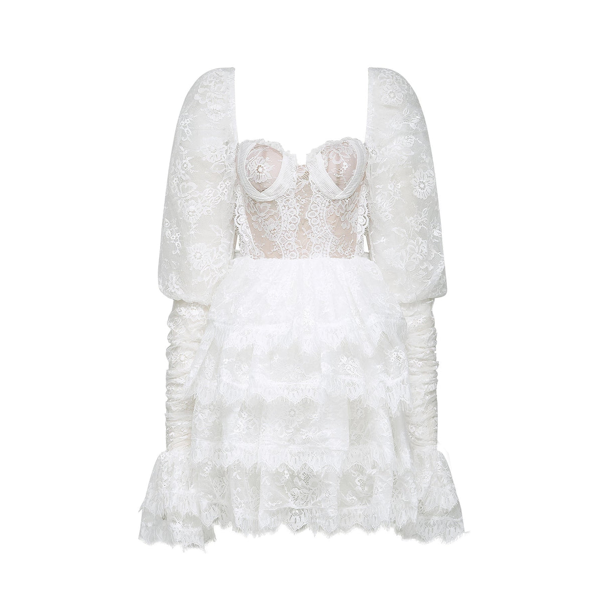 Simonetta Mini Dress Simonetta Lace Trim Puff Sleeve White Flounce