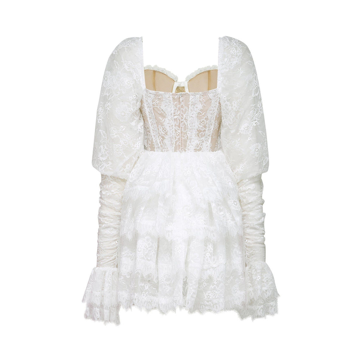 Simonetta Mini Dress Simonetta Lace Trim Puff Sleeve White Flounce