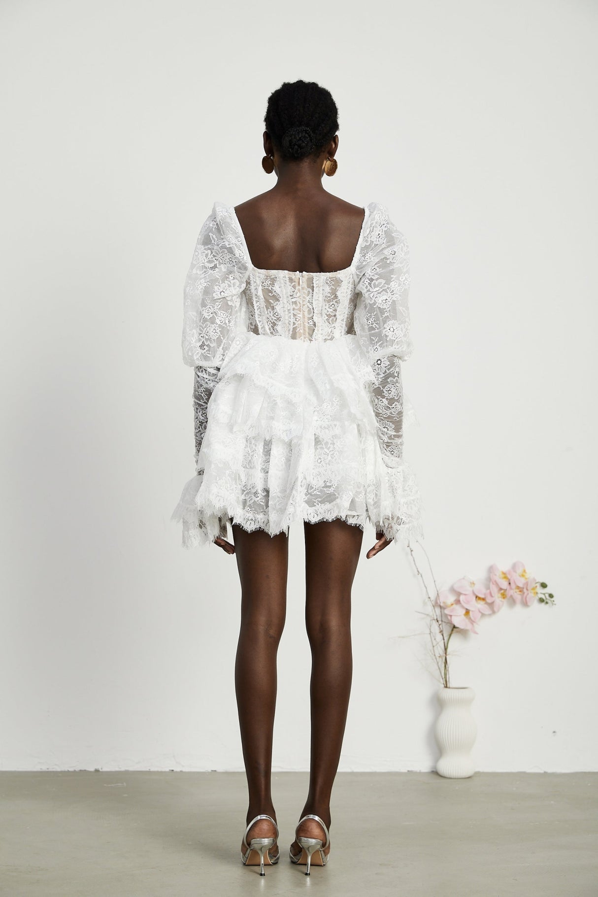 Simonetta Mini Dress Simonetta Lace Trim Puff Sleeve White Flounce